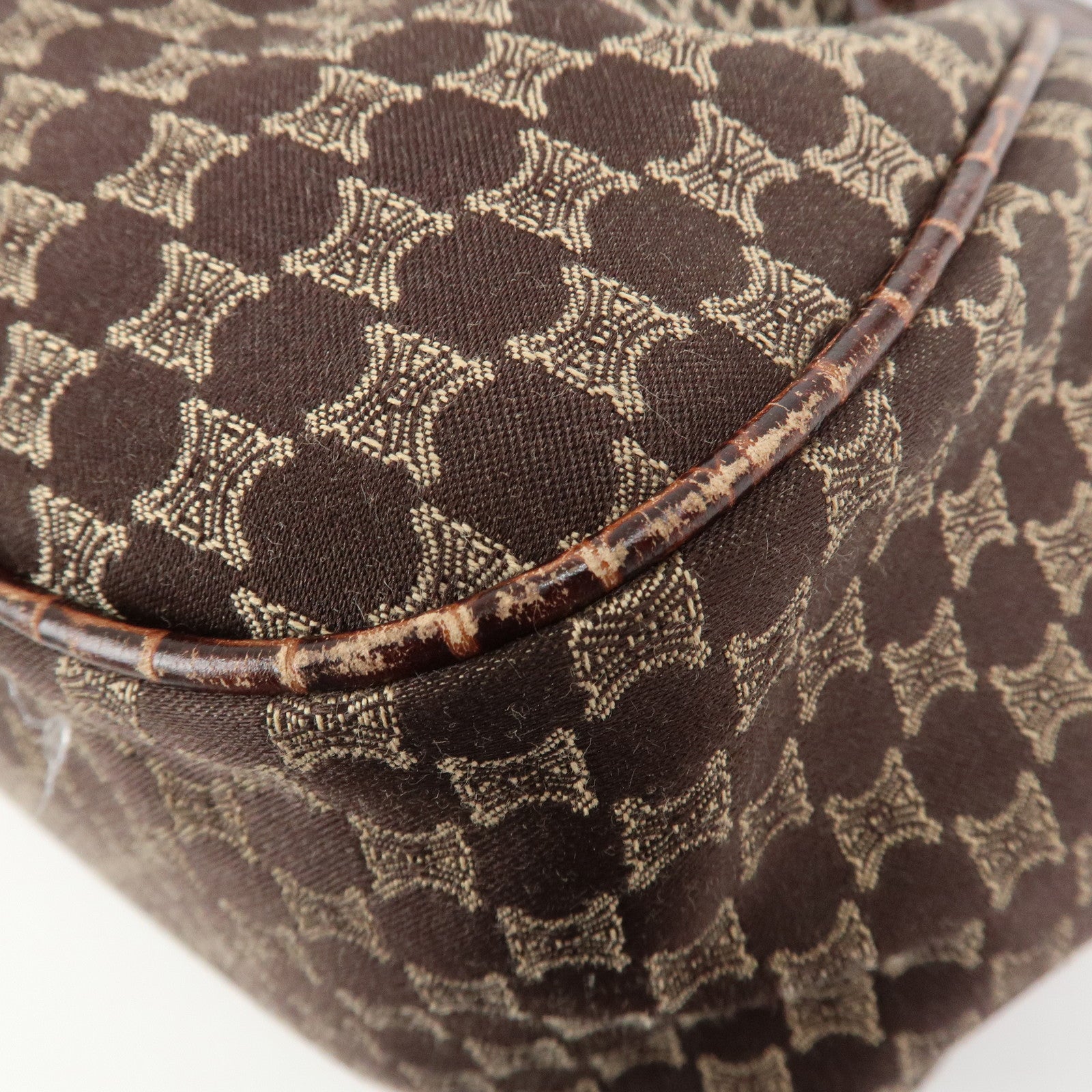 CELINE Macadam Canvas Embossed Leather Shoulder Bag Hand Bag Brown