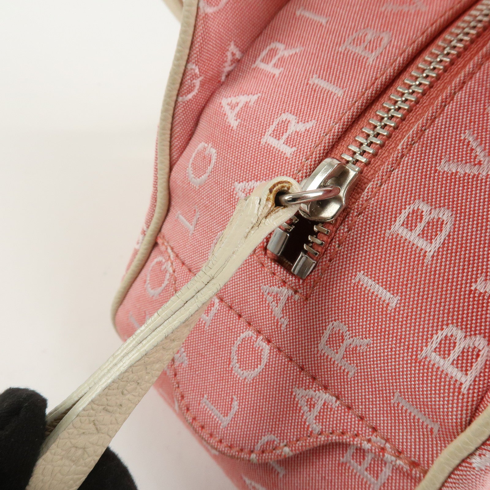 BVLGARI Logo Mania Canvas Leather Shoulder Bag Hand Bag Pink