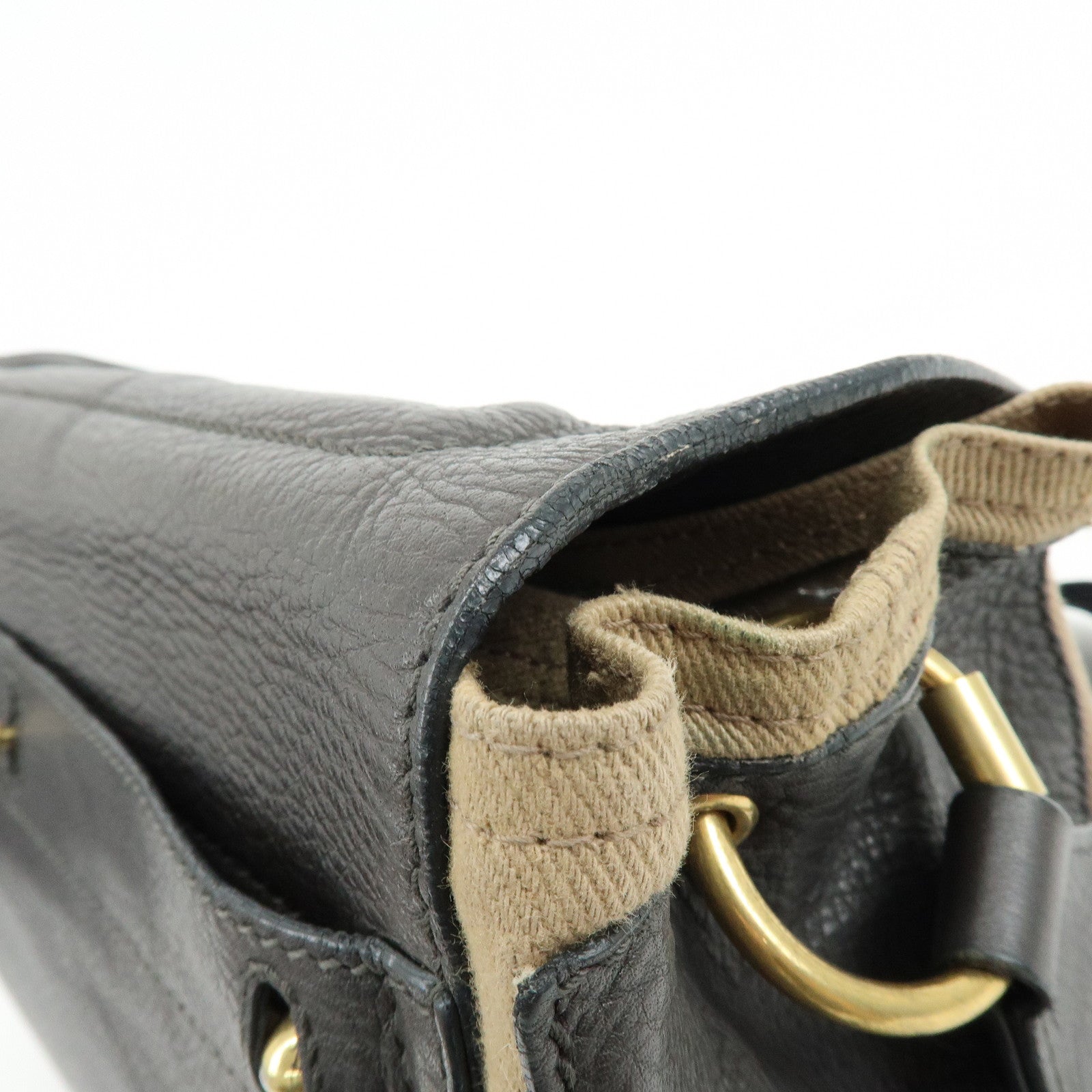 SAINT LAURENT PARIS Muse Leather Canvas Shoulder Bag Dark Brown