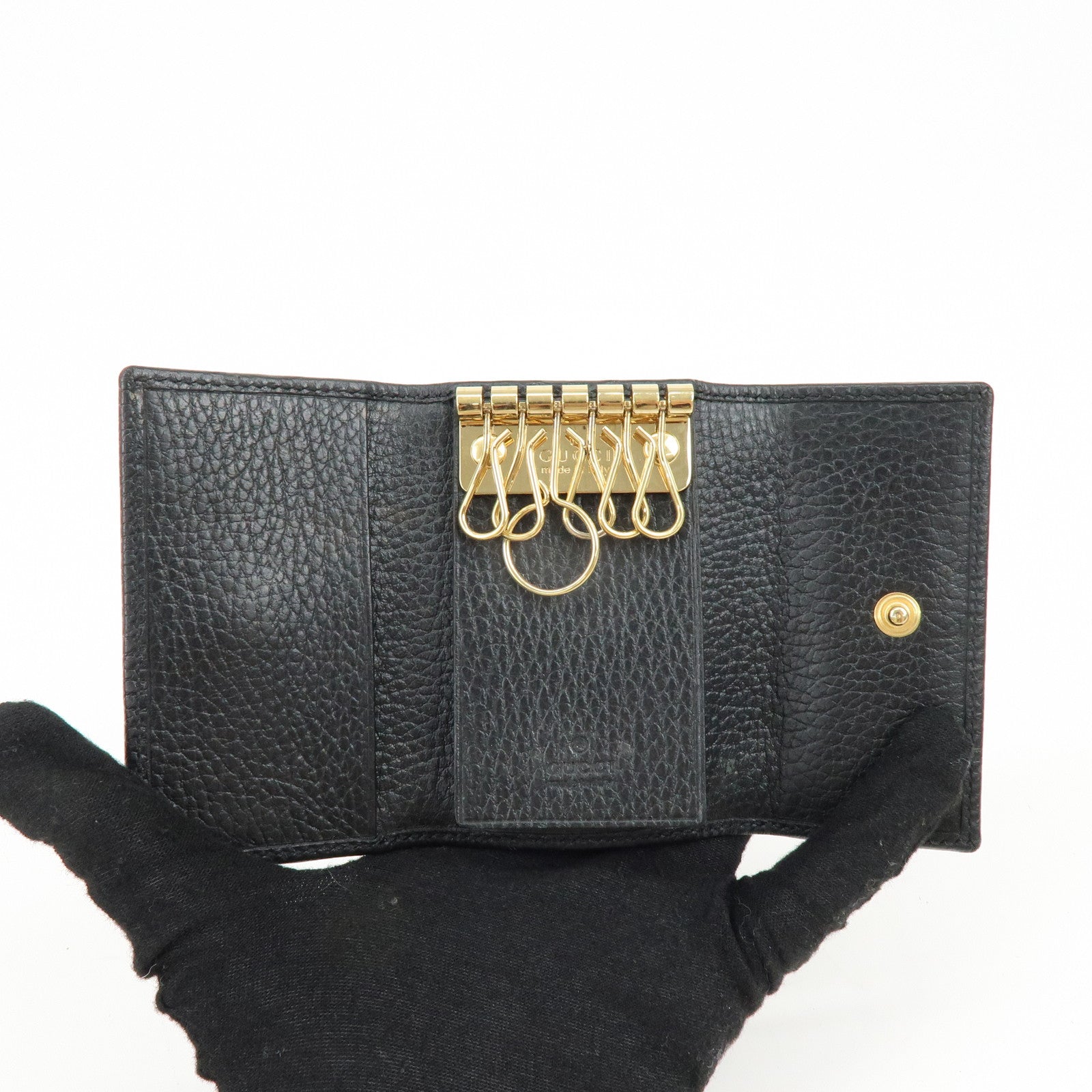 GUCCI Double G Leather 6 Key Case Key Holder Black 456118