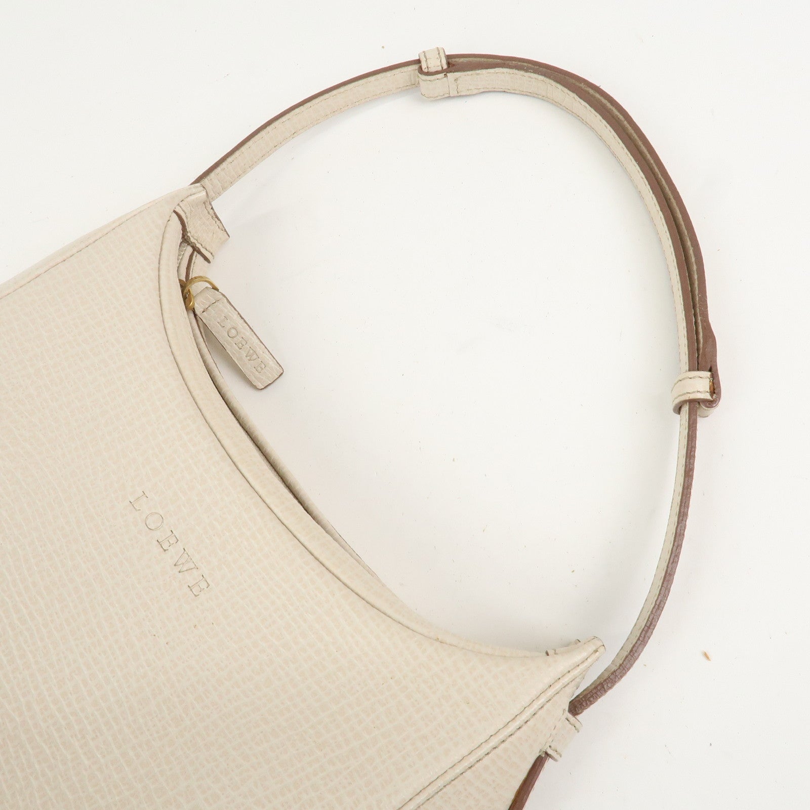 LOEWE Logo Leather 2Way Shoulder Bag Hand Bag Ivory