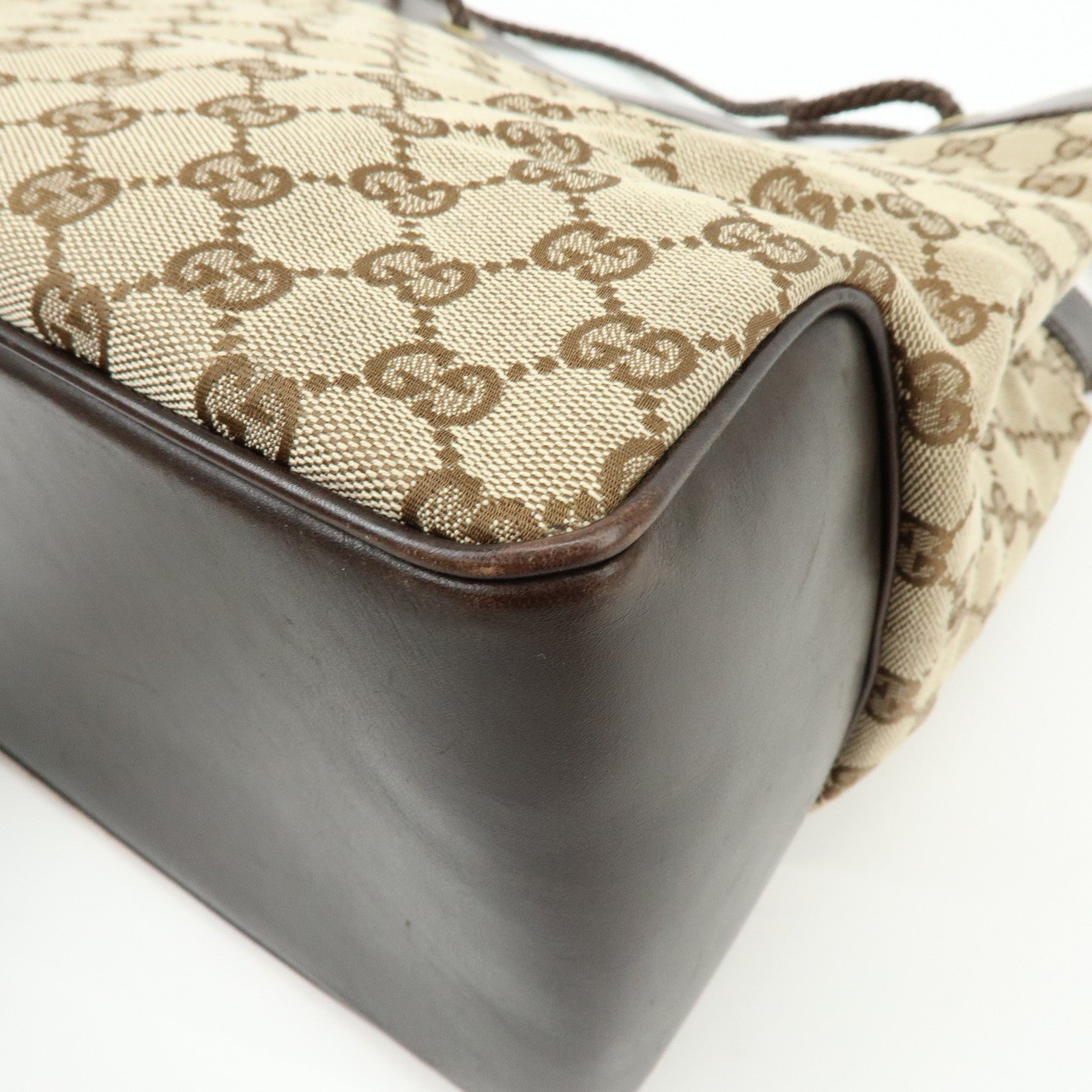 GUCCI GG Canvas Leather Tote Bag Shoulder Bag Brown 109141