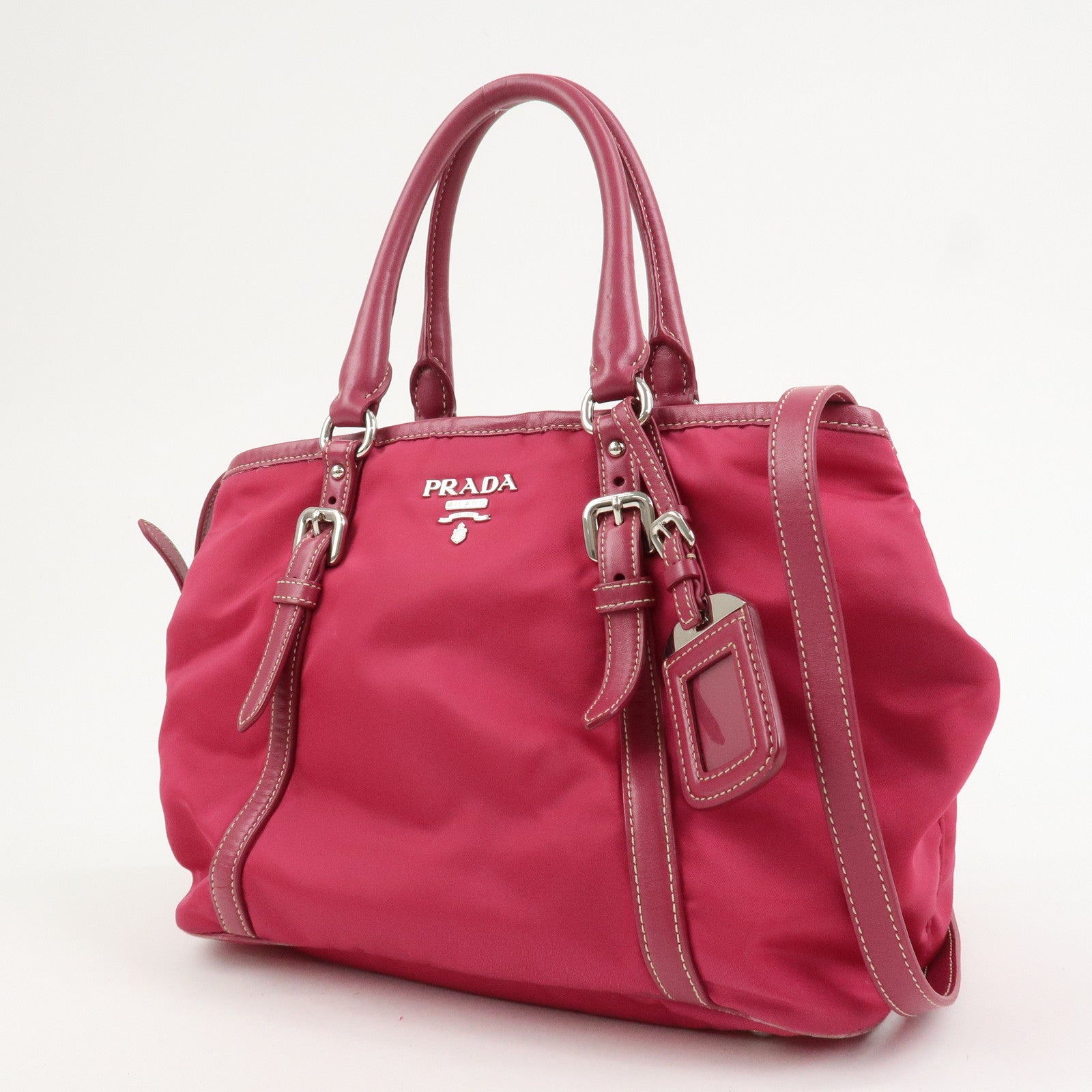 PRADA Logo Nylon Leather 2Way Bag Tote Bag Shoulder Bag Pink BN1841