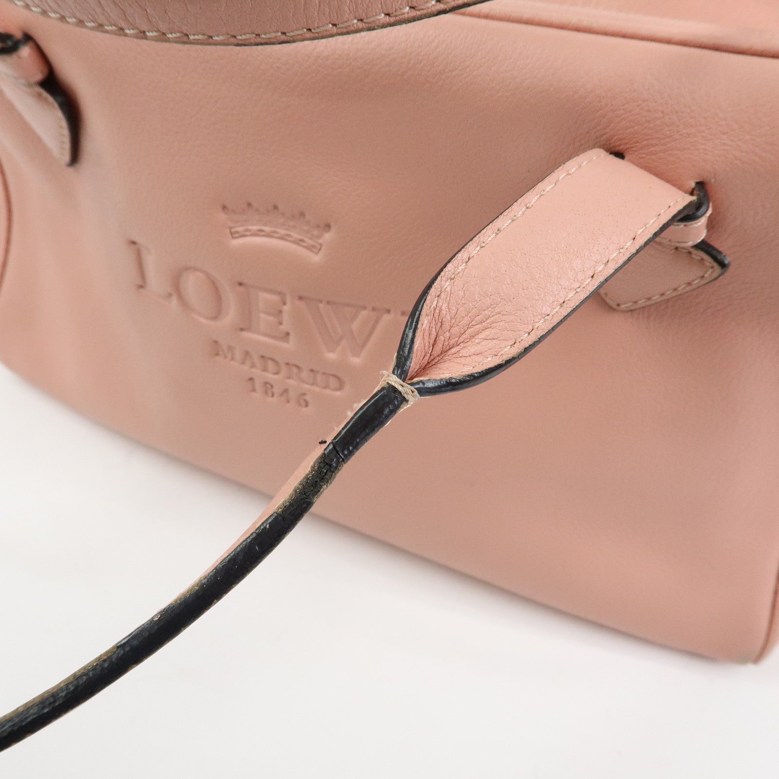 LOEWE Heritage Logo Leather Boston Bag Shoulder Bag Pink