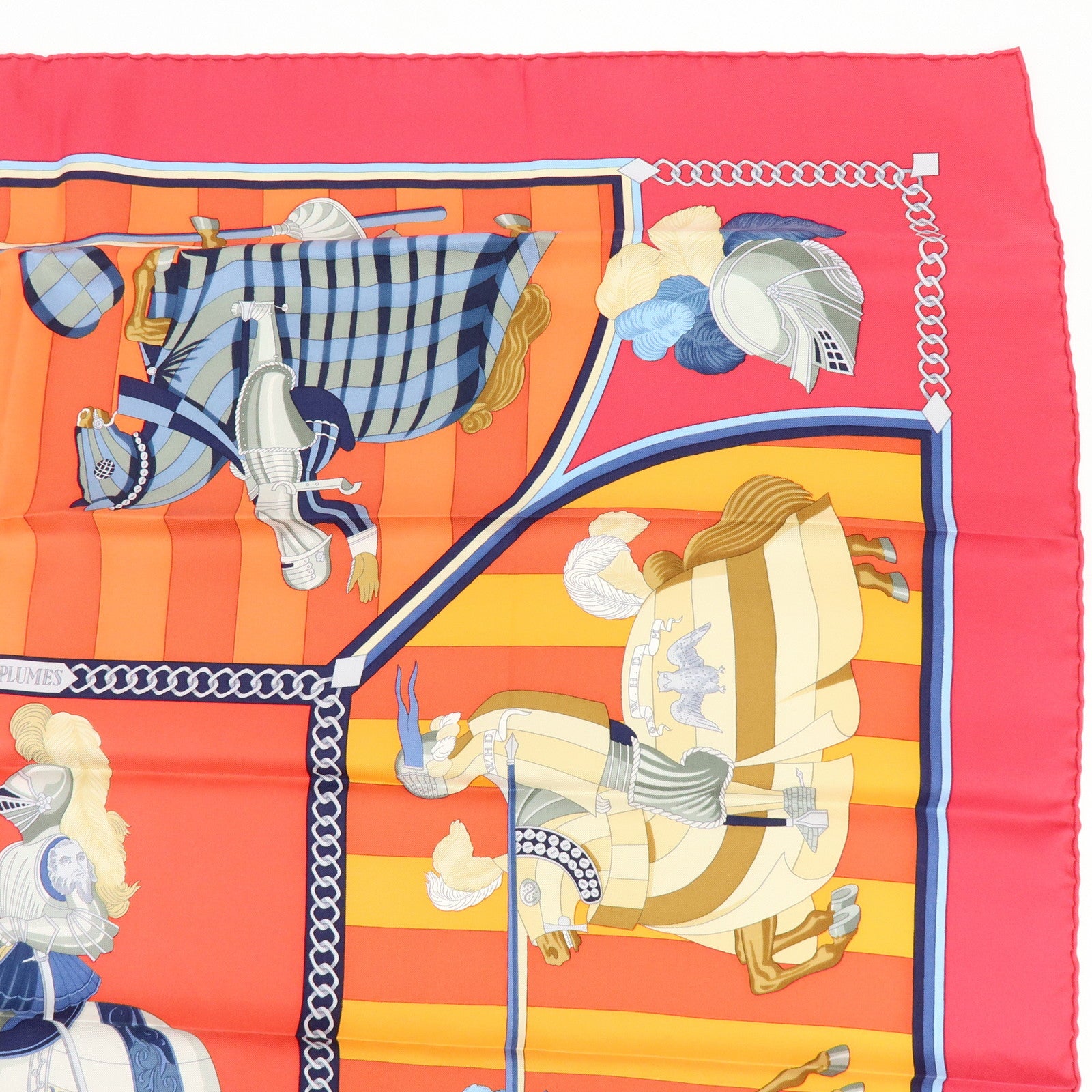HERMES Carre 90 Silk 100% Scarf CHOCS EN PLUMES Red Orange