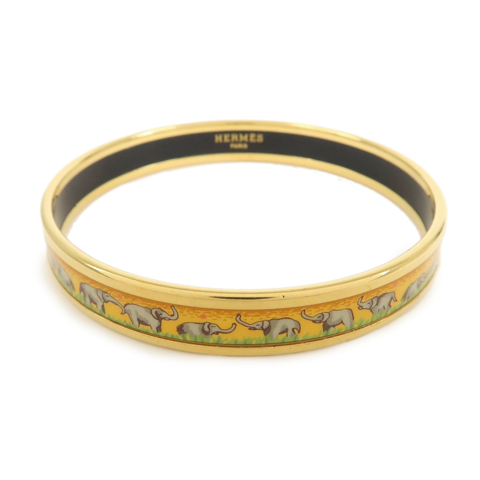 HERMES Email PM Gold Plated Bracelet Bangle Orange