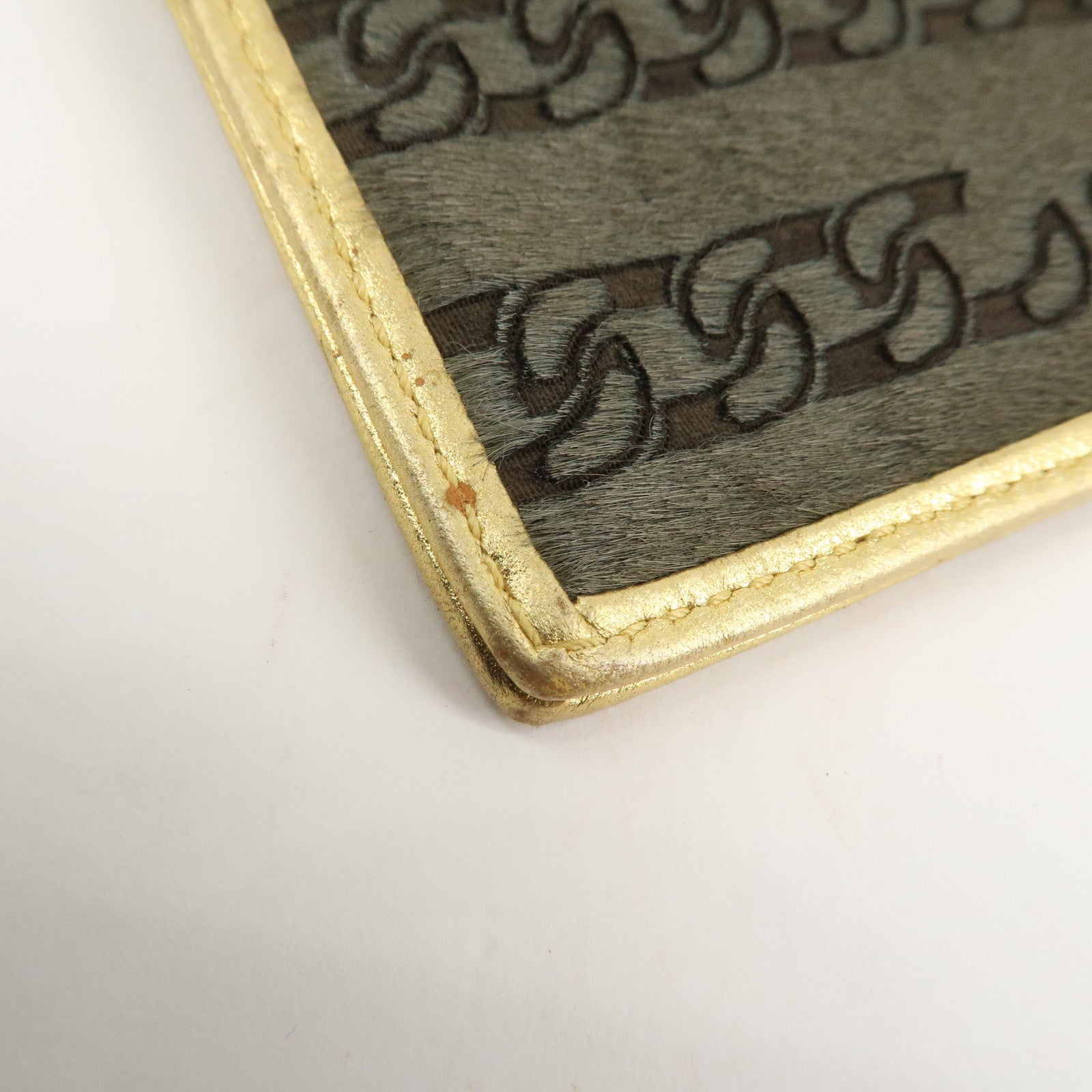 CHANEL Leather Unborn Calf Coin Case Gold Khaki Used