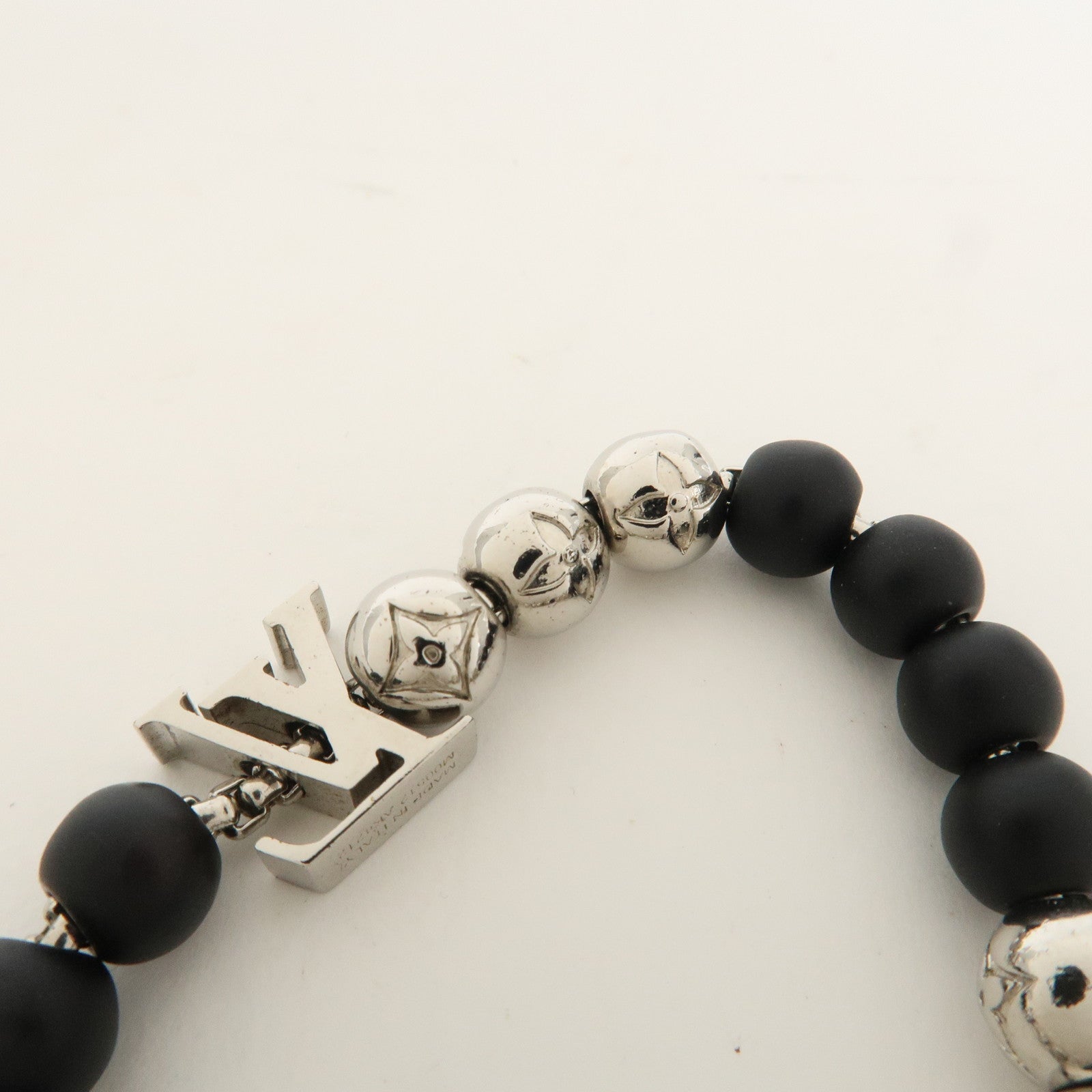 Louis Vuitton Monogram Beads Metal Bracelet Silver Black M00512 Used