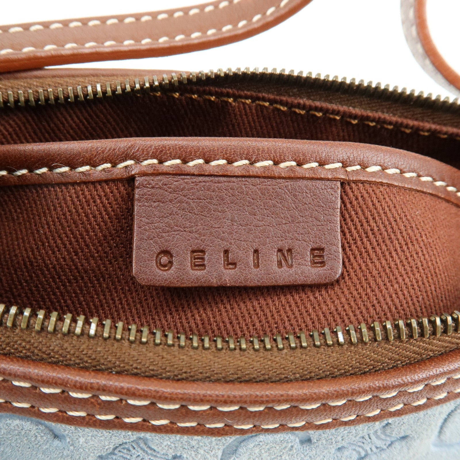 CELINE C Macadam Suede Leather Shoulder Bag Hand Bag Light Blue