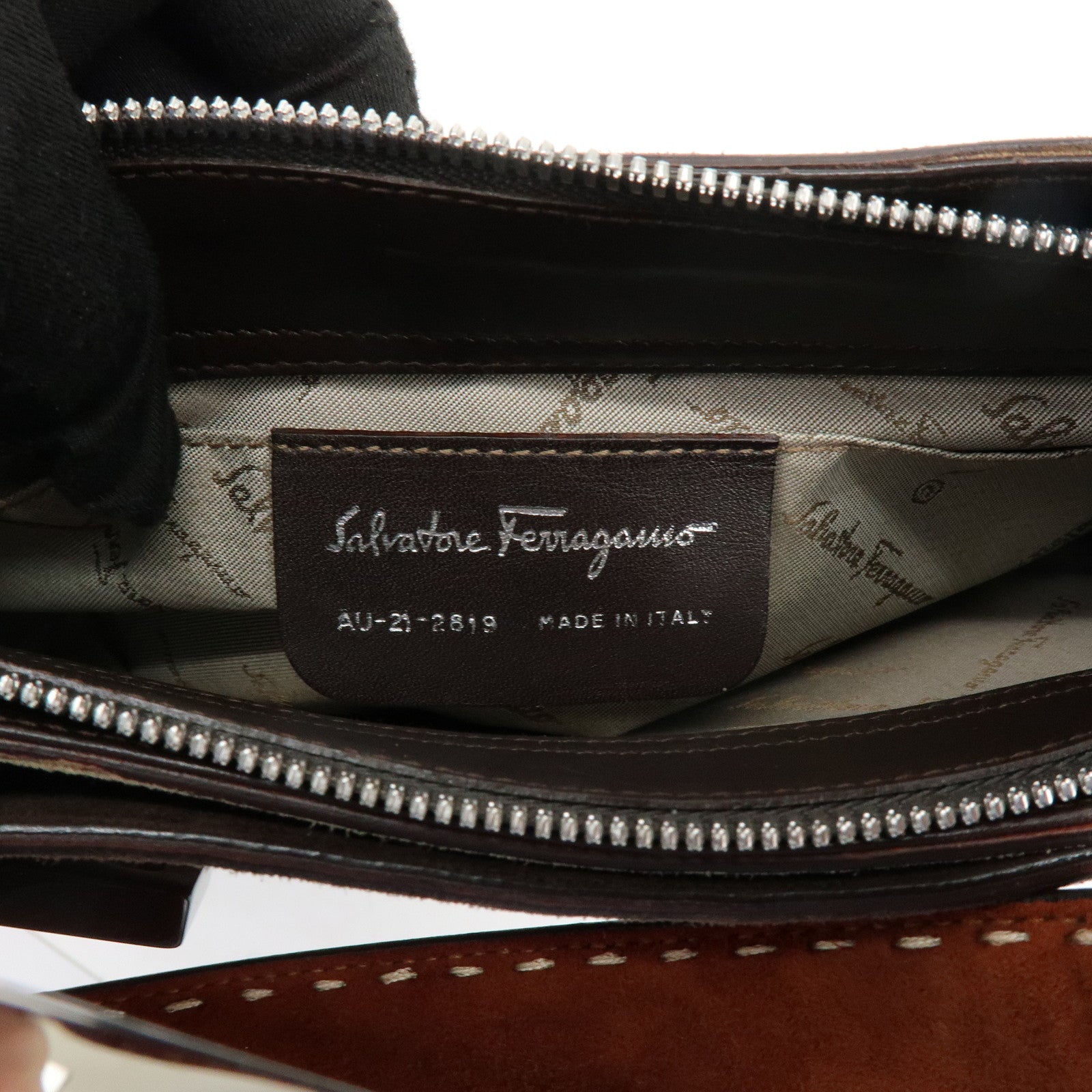 Ferragamo Gancini Suede Leather Shoulder Bag Hand Bag Brown Beige