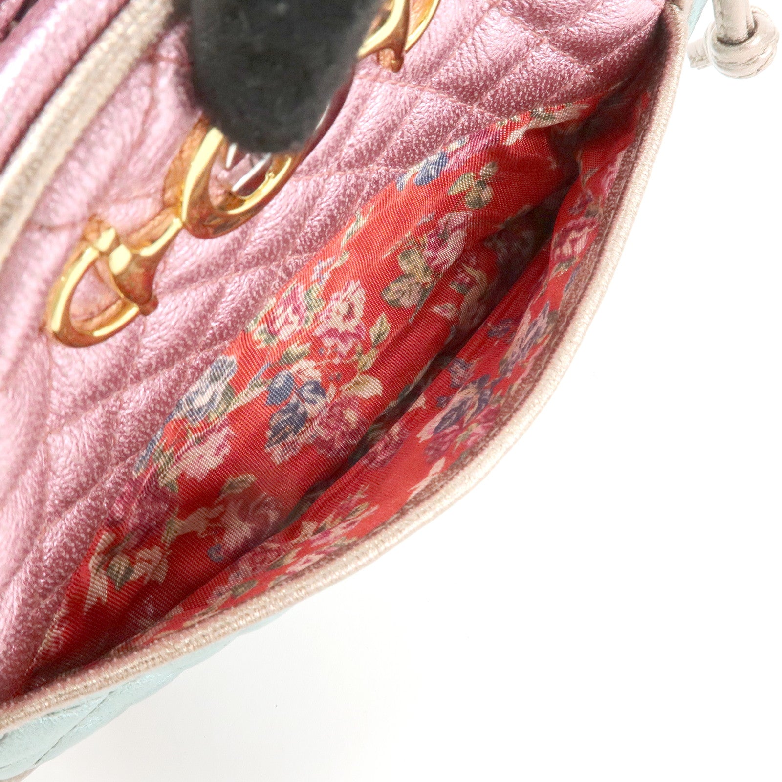 GUCCI Horsebit Leather Shoulder Bag Metallic Pink Blue 534951 Used
