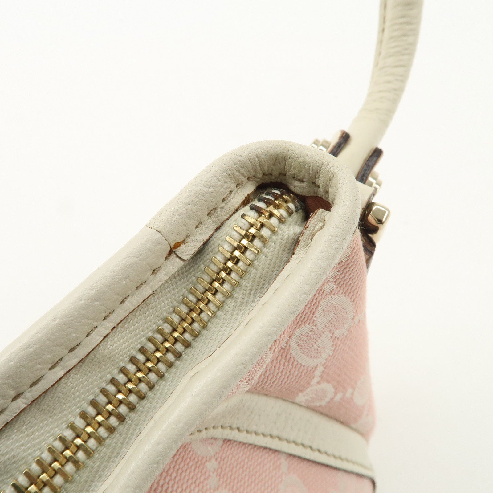 GUCCI Abbey GG Canvas Leather One Shoulder Bag Pink White 130939 Used