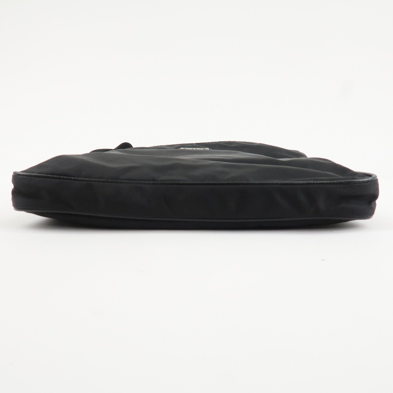 PRADA Triangle Logo Nylon Leather Shoulder Bag Silver HDW Black Used