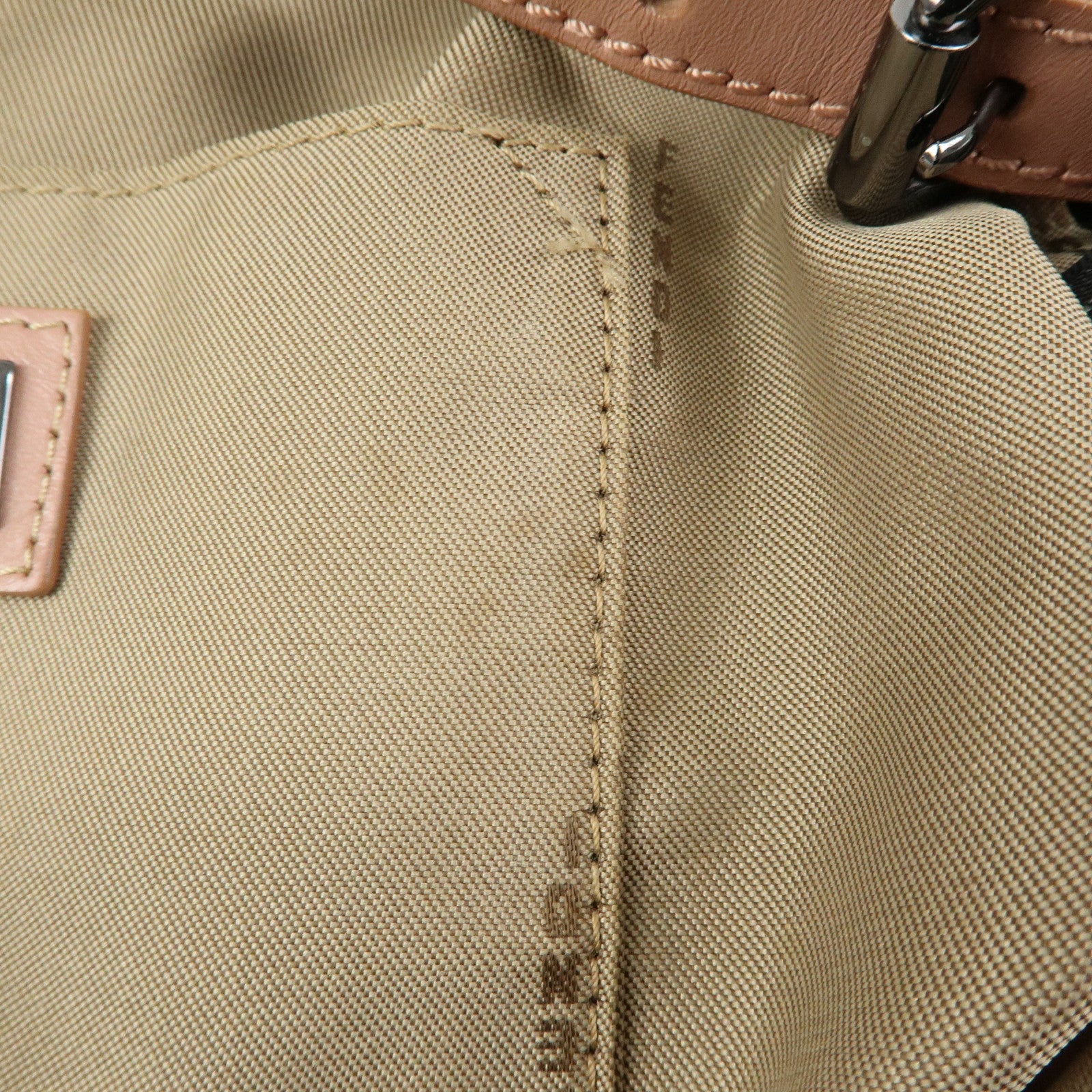 FENDI Zucchino Canvas Leather Hand Bag Beige Pink 8BR248