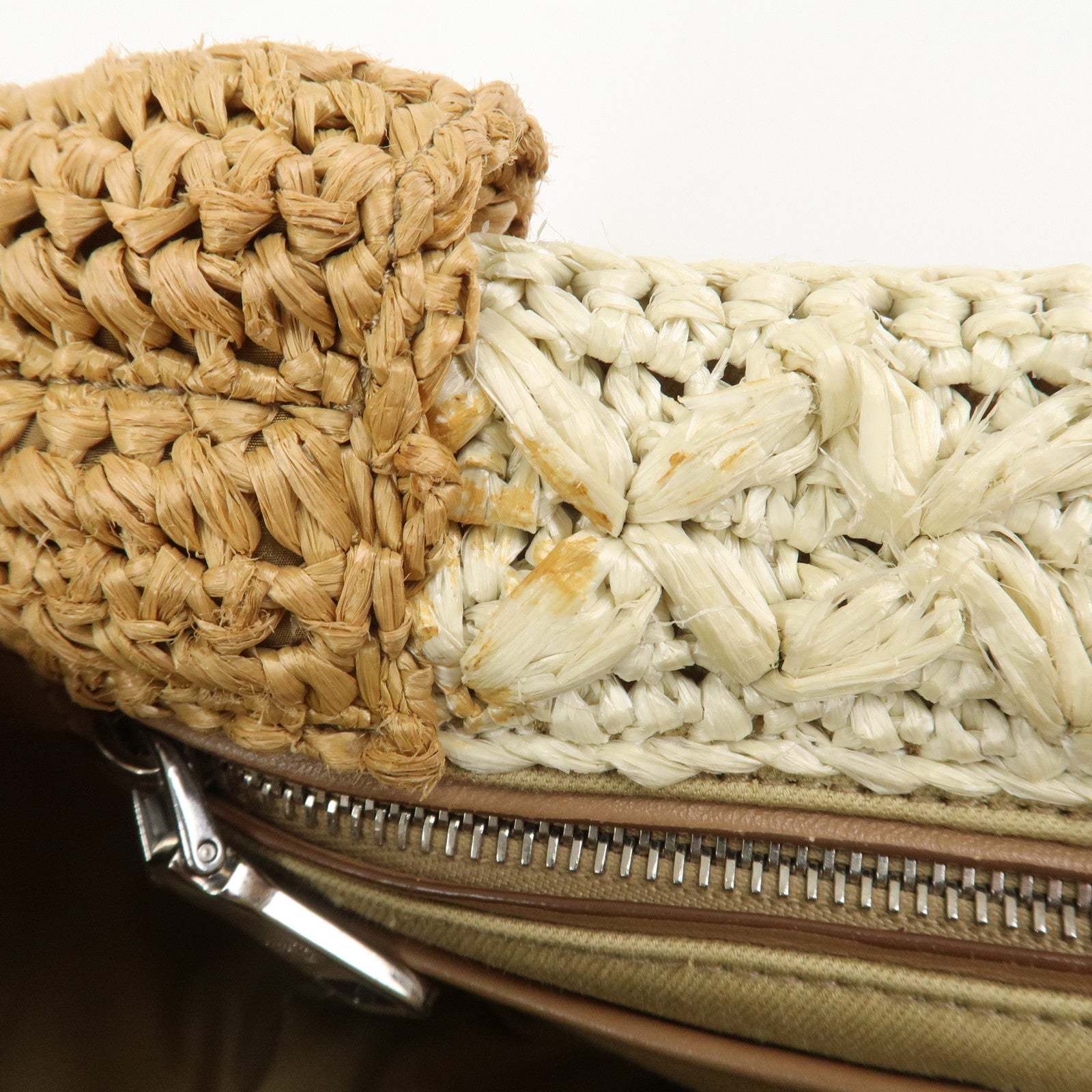 PRADA Canapa Raffia 2 Way Bag Hand Shoulder Bag Brown Ivory BN2889