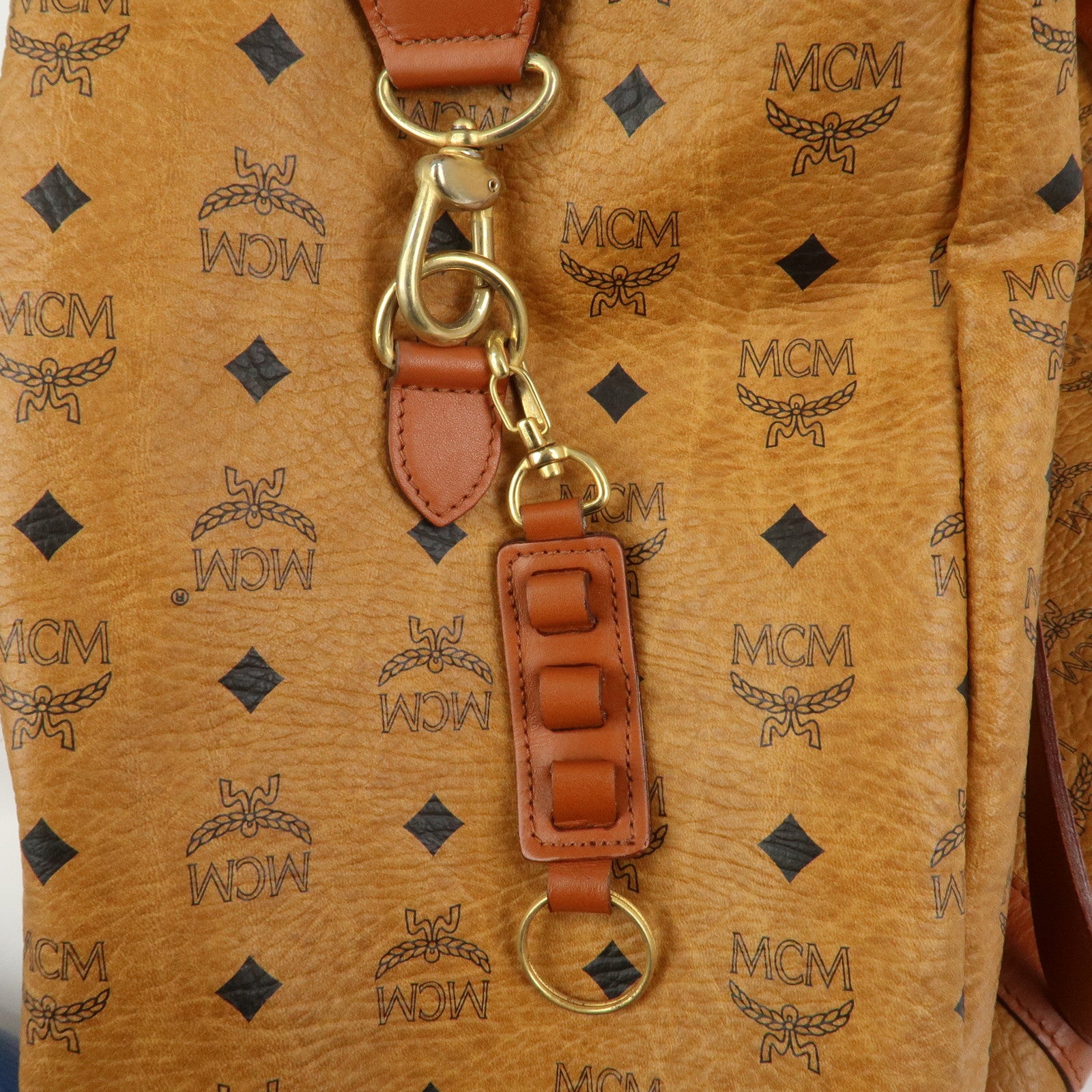 MCM Visetos Leather Boston Bag Shoulder Bag Brown