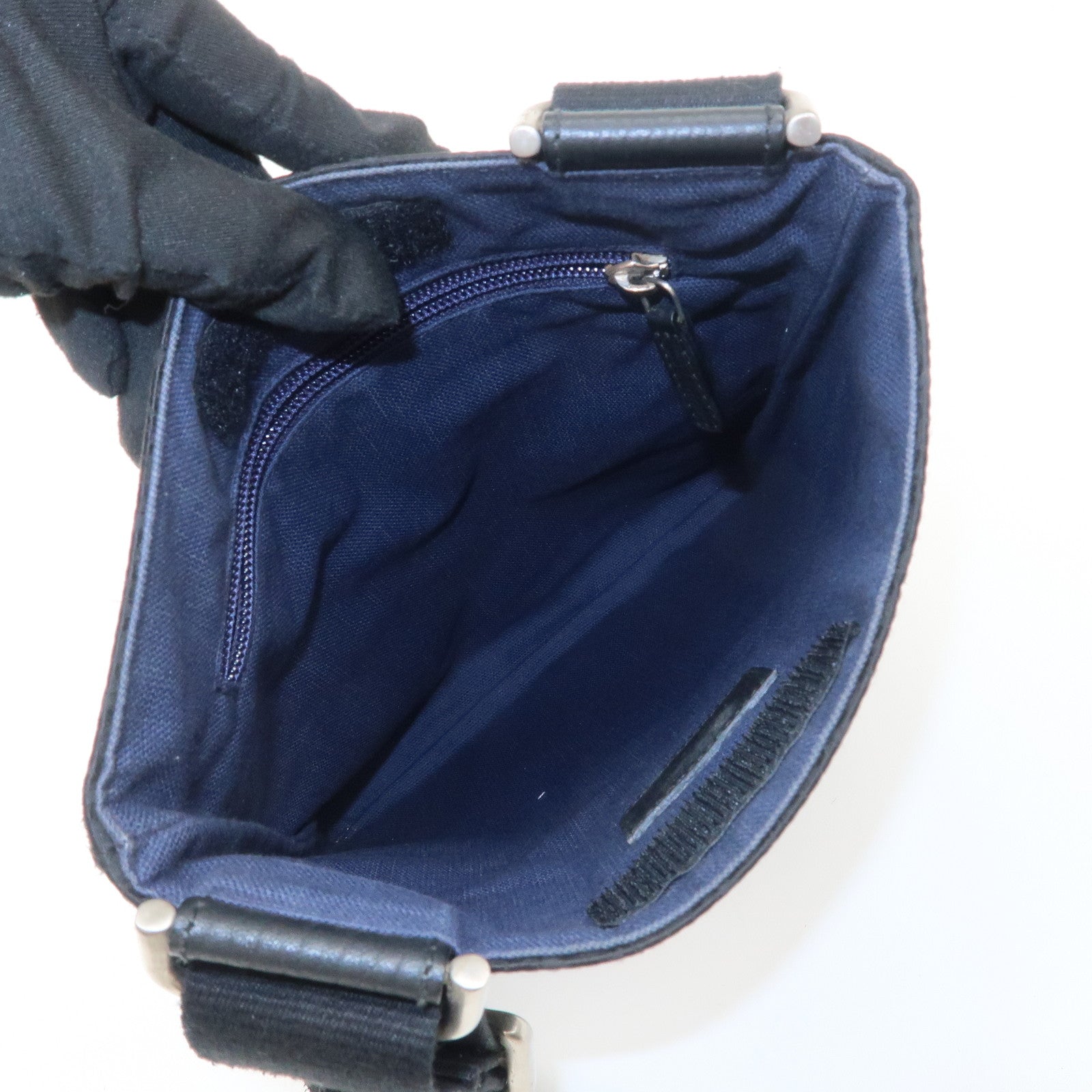 Ferragamo Gancini Canvas Shoulder Bag Black Silver HDW