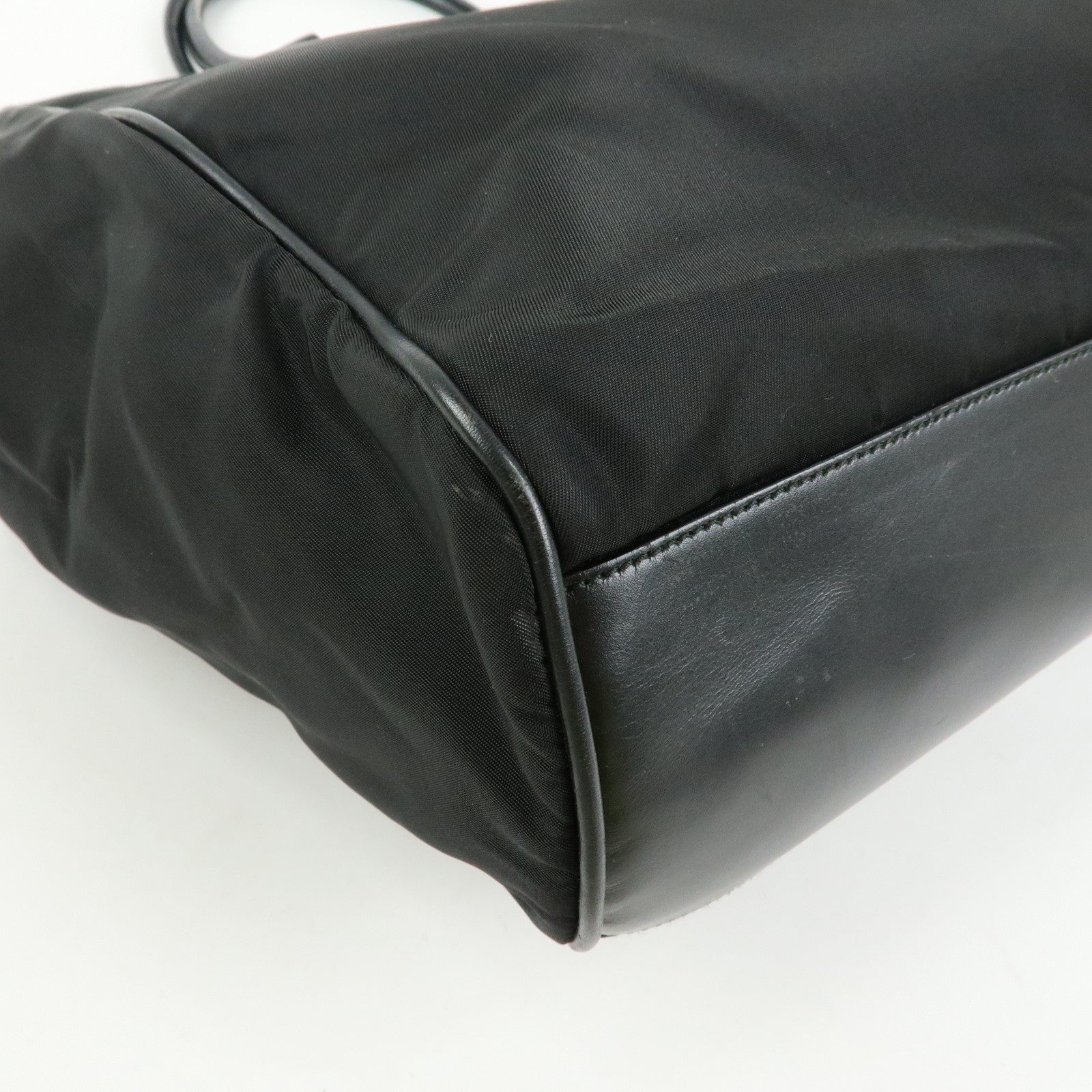PRADA Triangle Logo Nylon Leather Hand Bag Tote Shoulder Bag Black