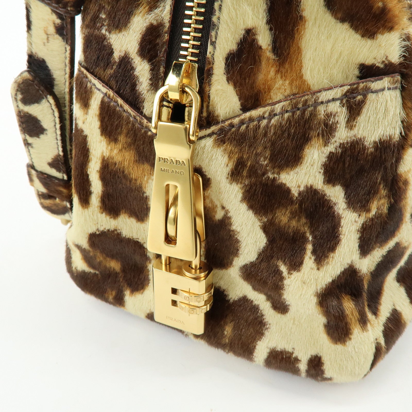 PRADA Pony Hair Leopard 2Way Boston Bag Shoulder Bag Brown BL0429