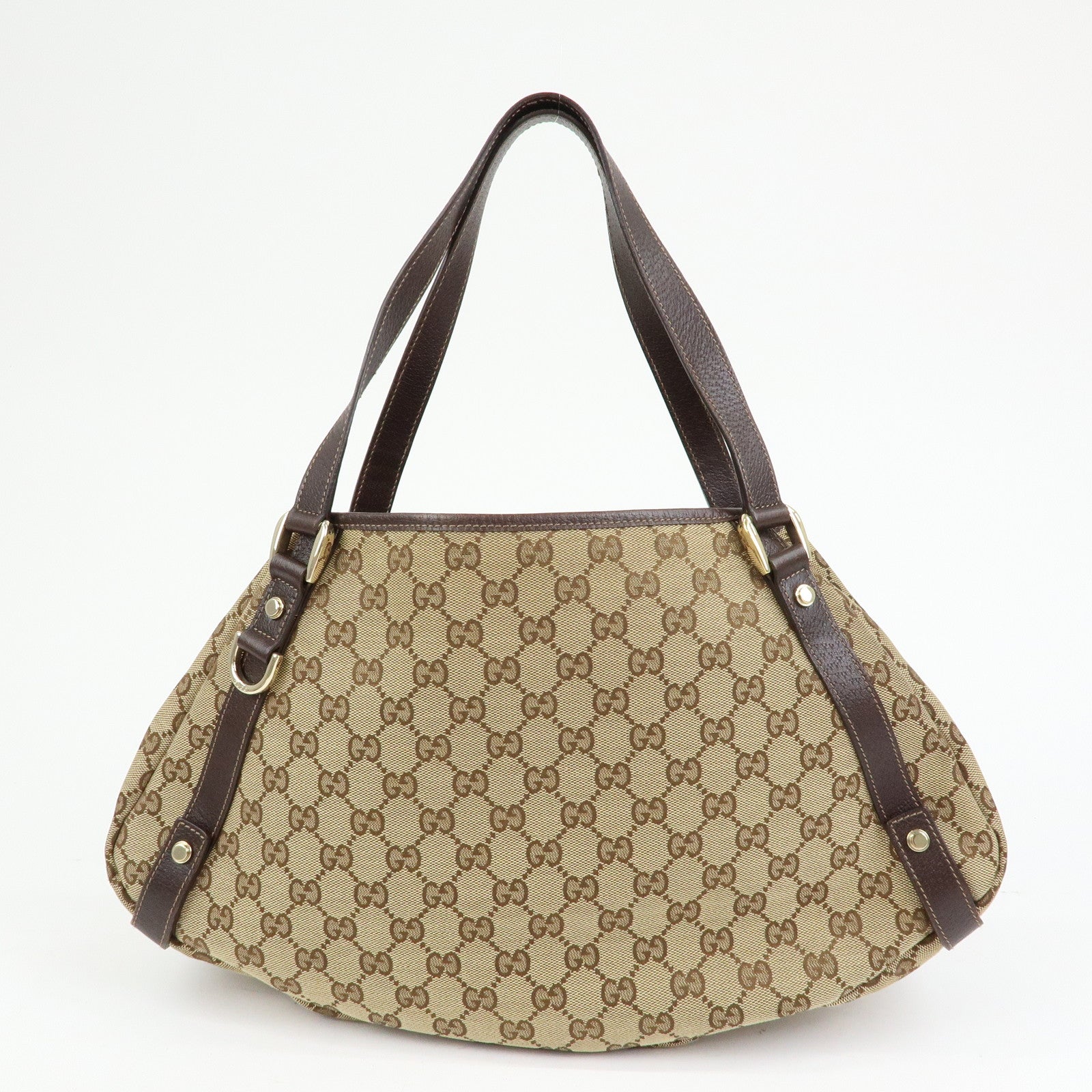 GUCCI Abbey GG Canvas Leather Tote Hand Bag Beige Brown 130736