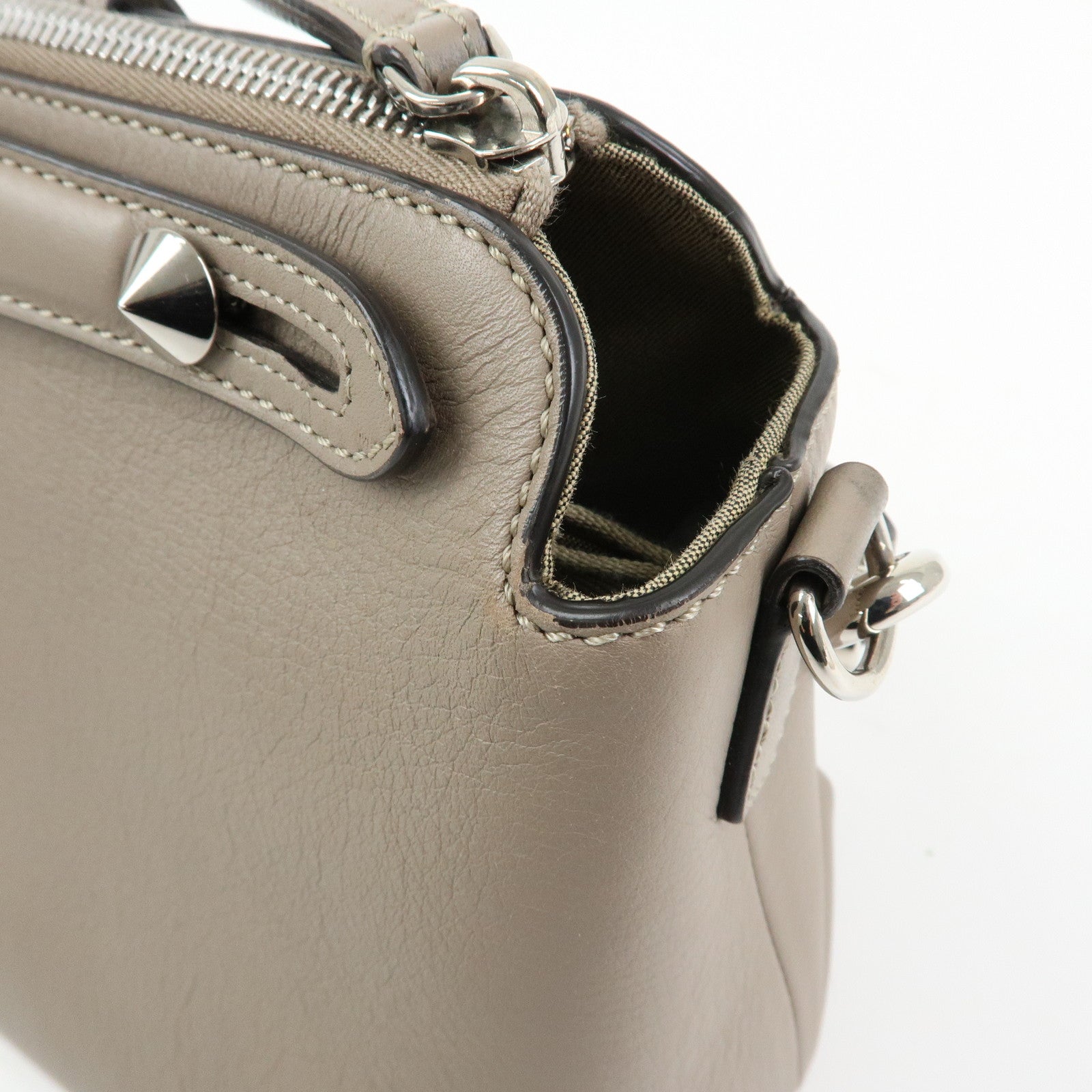 FENDI By The Way Medium Leather 2Way Bag Hand Bag Greige 8BL146