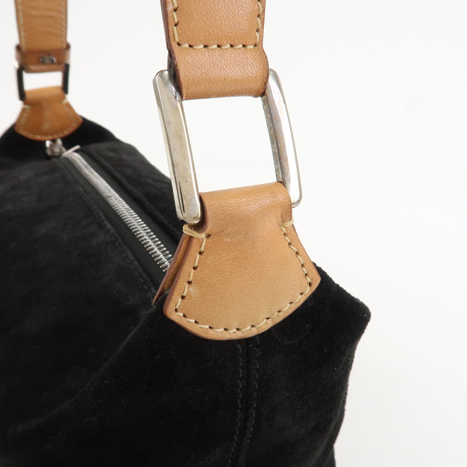 CELINE C Macadam Leather Suede Shoulder Bag Hand Bag Black Brown