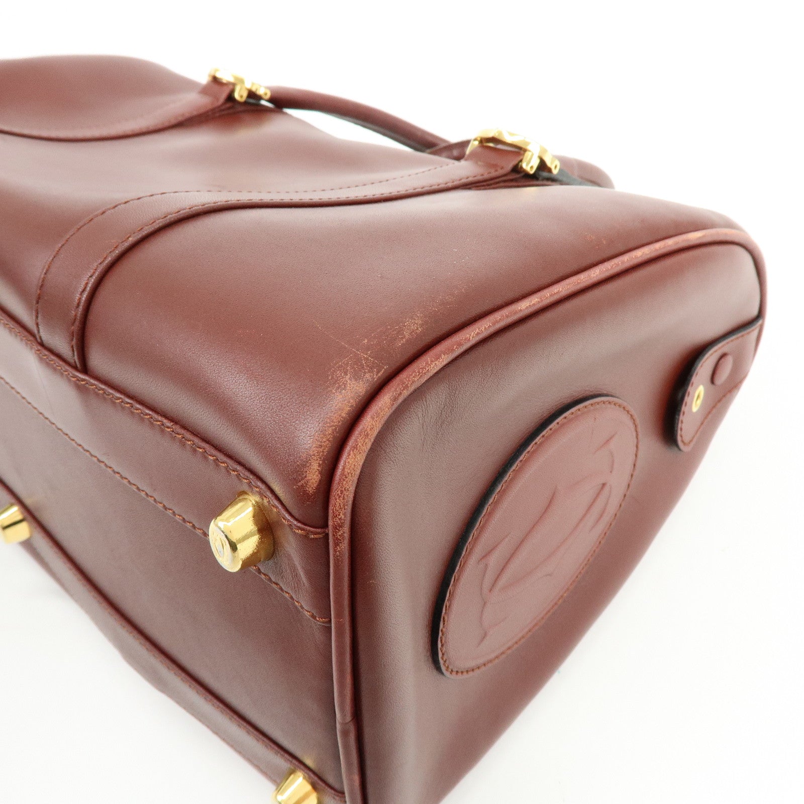 Cartier Must de Cartier Leather Boston Bag Hand Bag Bordeaux