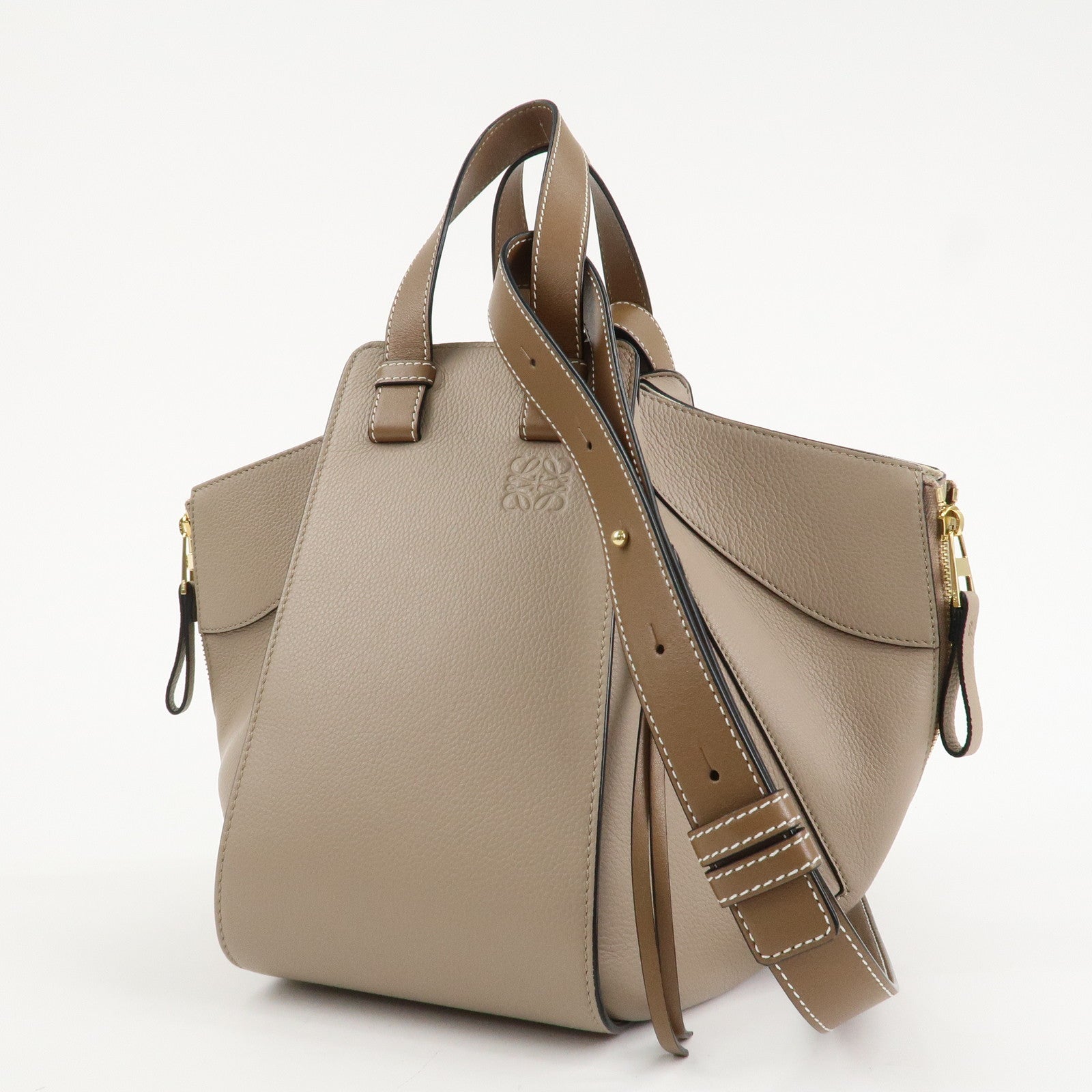 LOEWE Anagram Leather Hammock Small Shoulder Bag Greige Used