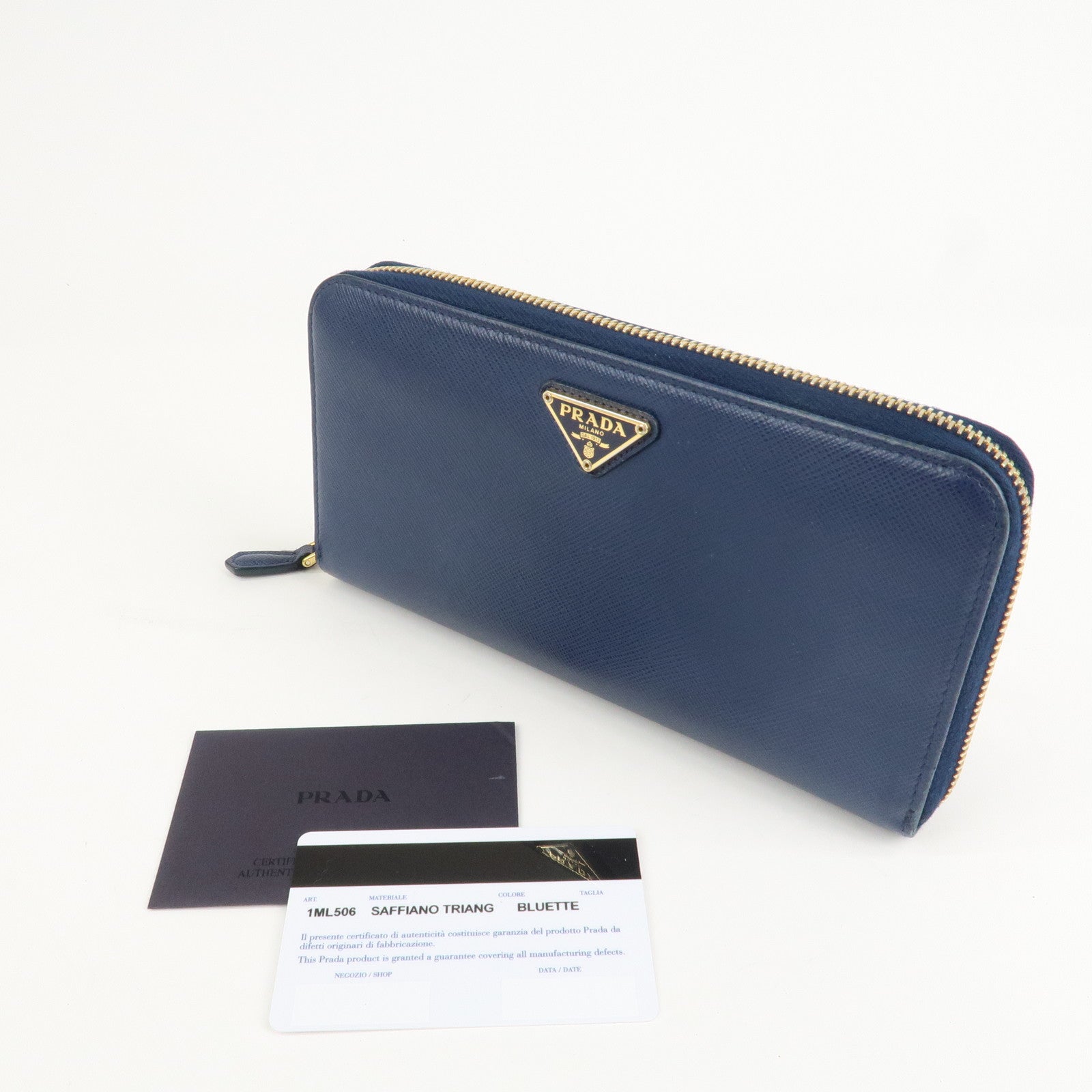 PRADA Triangle Logo Saffiano Leather Zippy Long Wallet Navy 1ML506
