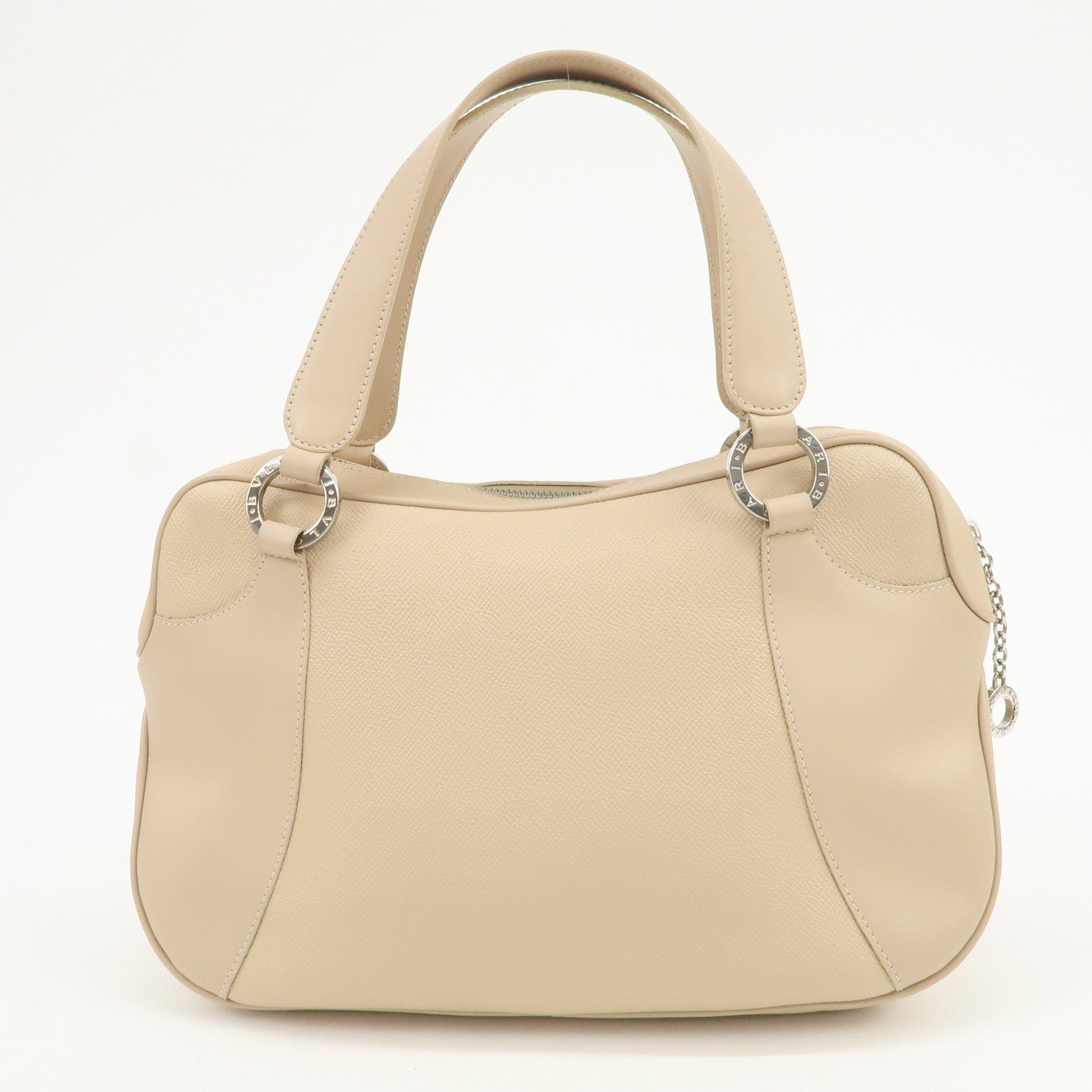 BVLGARI Logo Leather Hand Bag Shoulder Bag Beige