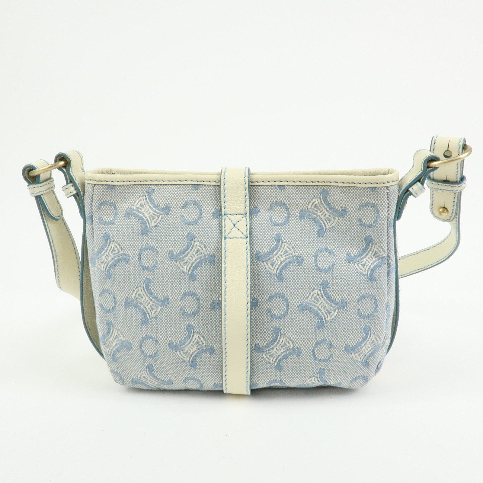 CELINE Macadam Canvas Leather Shoulder Bag Crossbody Bag Light Blue