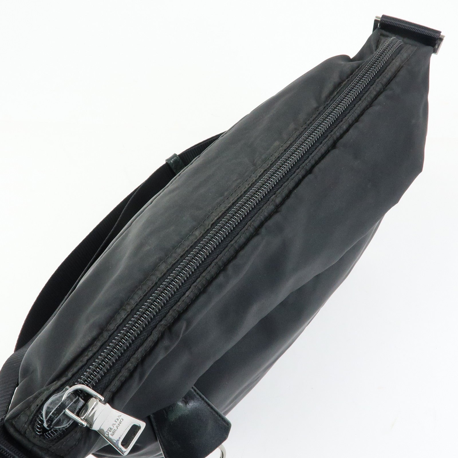 PRADA Triangle Logo Nylon Leather Shoulder Bag Crossbody Bag Black