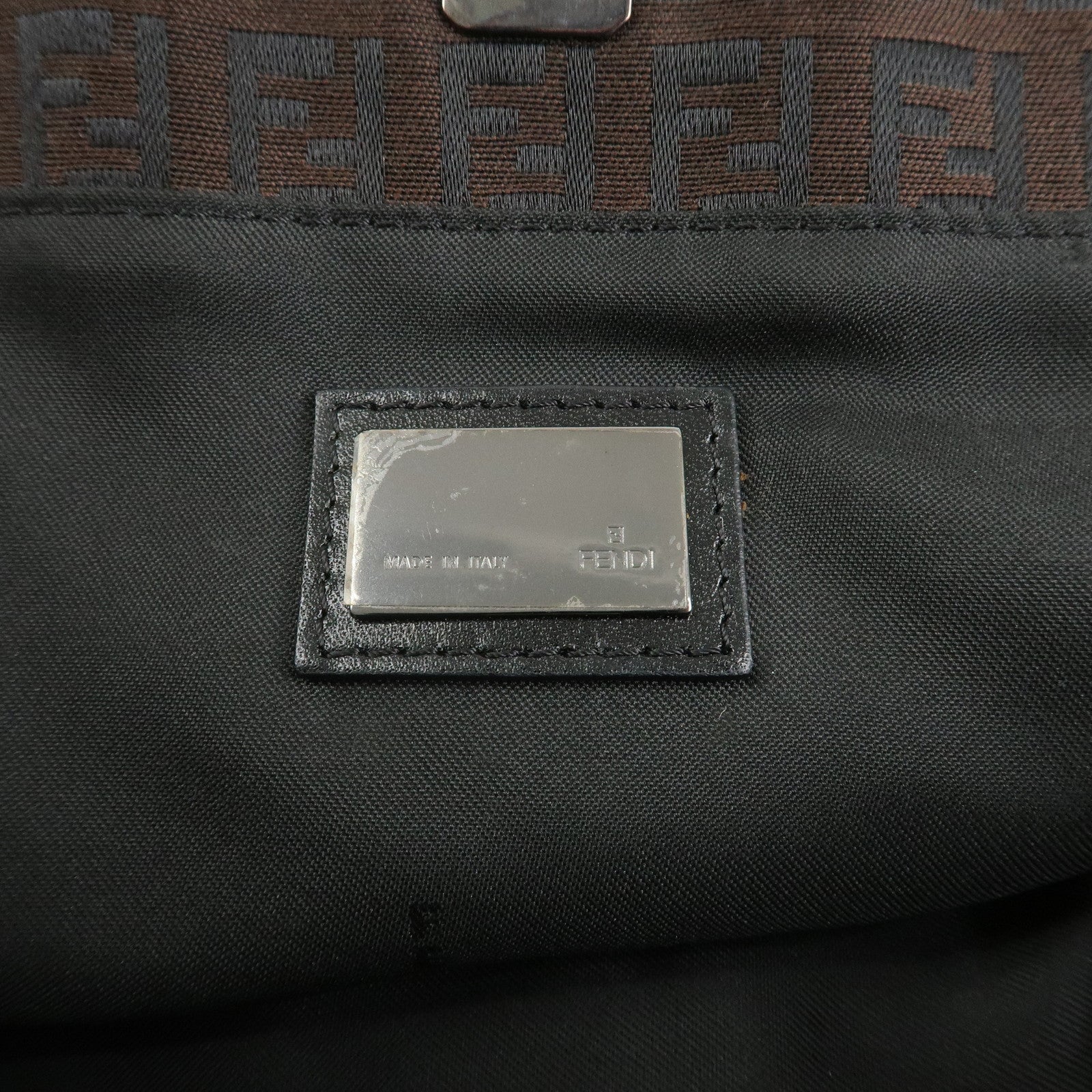 FENDI Zucchino Canvas Leather Tote Bag Hand Bag Brown Black 8BH074