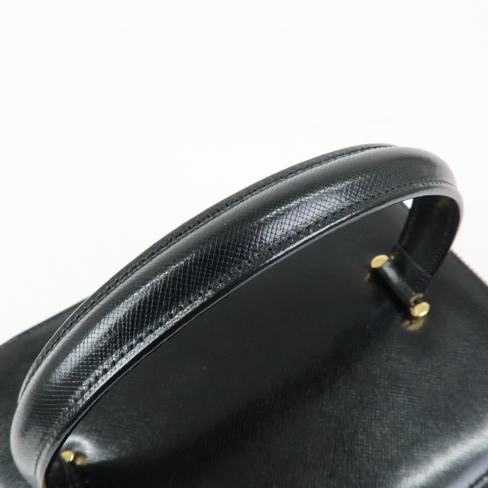 GIANNI VERSACE Leather Hand Bag Vanity Case Gold Charm Black