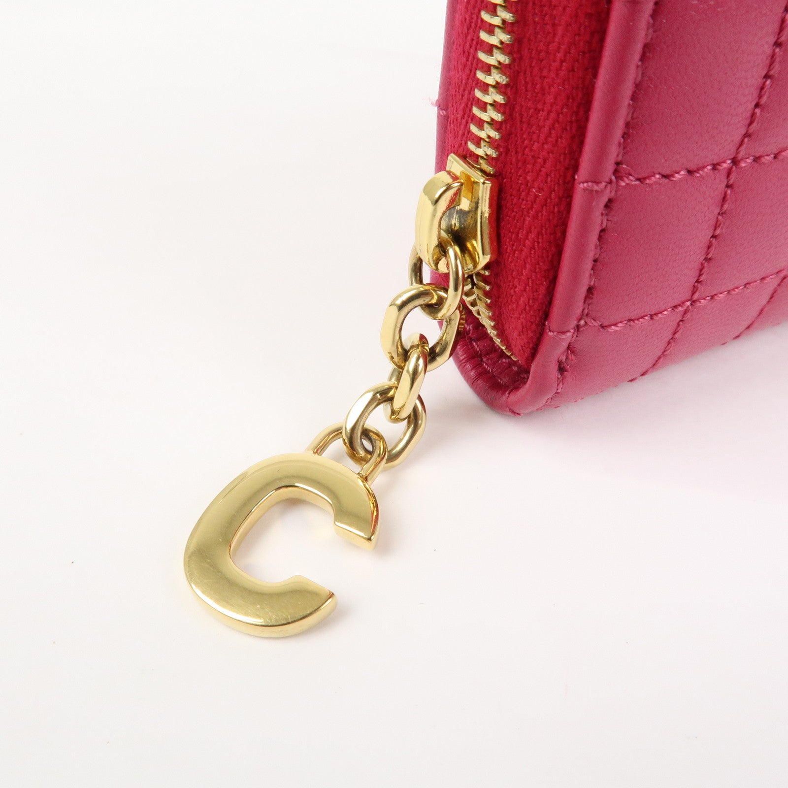 CELINE Logo Leather Coin Case Coin Purse Pink