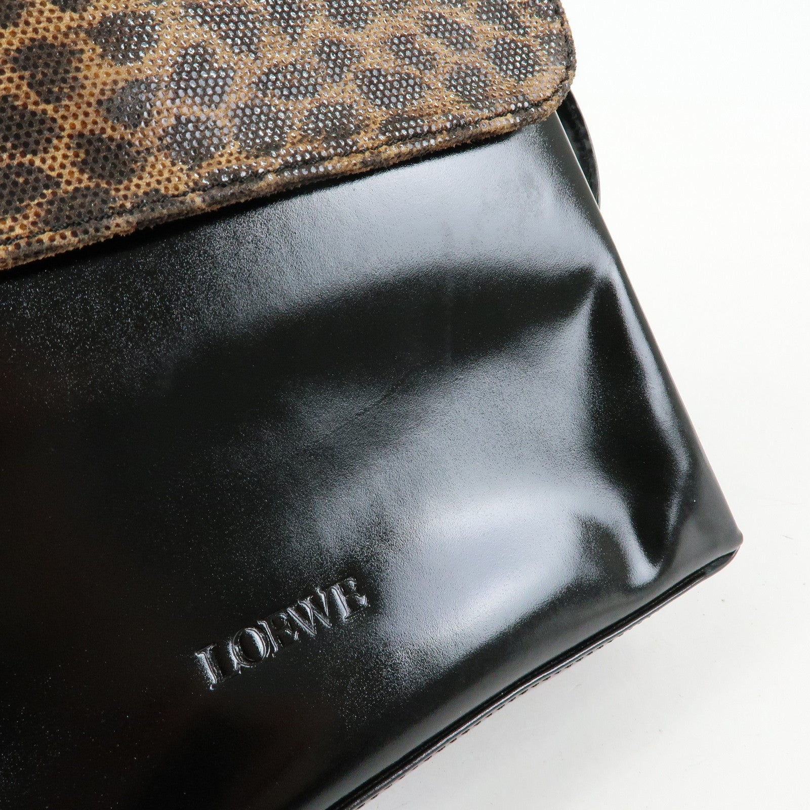 LOEWE Velazquez Patent Leather 2Way Hand Shoulder Bag Leopard Black
