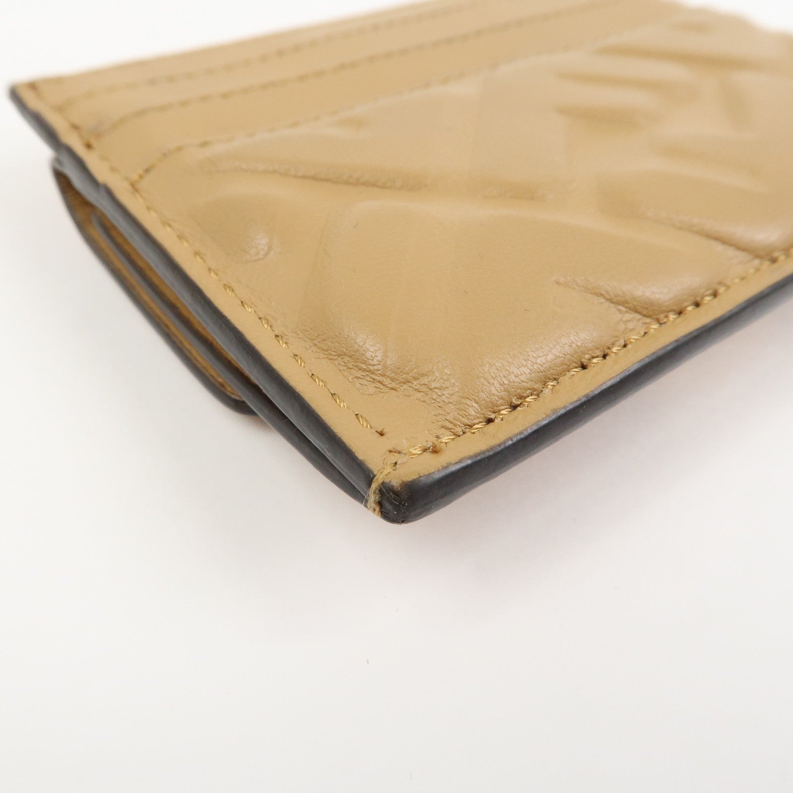 FENDI Zucca Baguette Leather Card Case Light Brown
