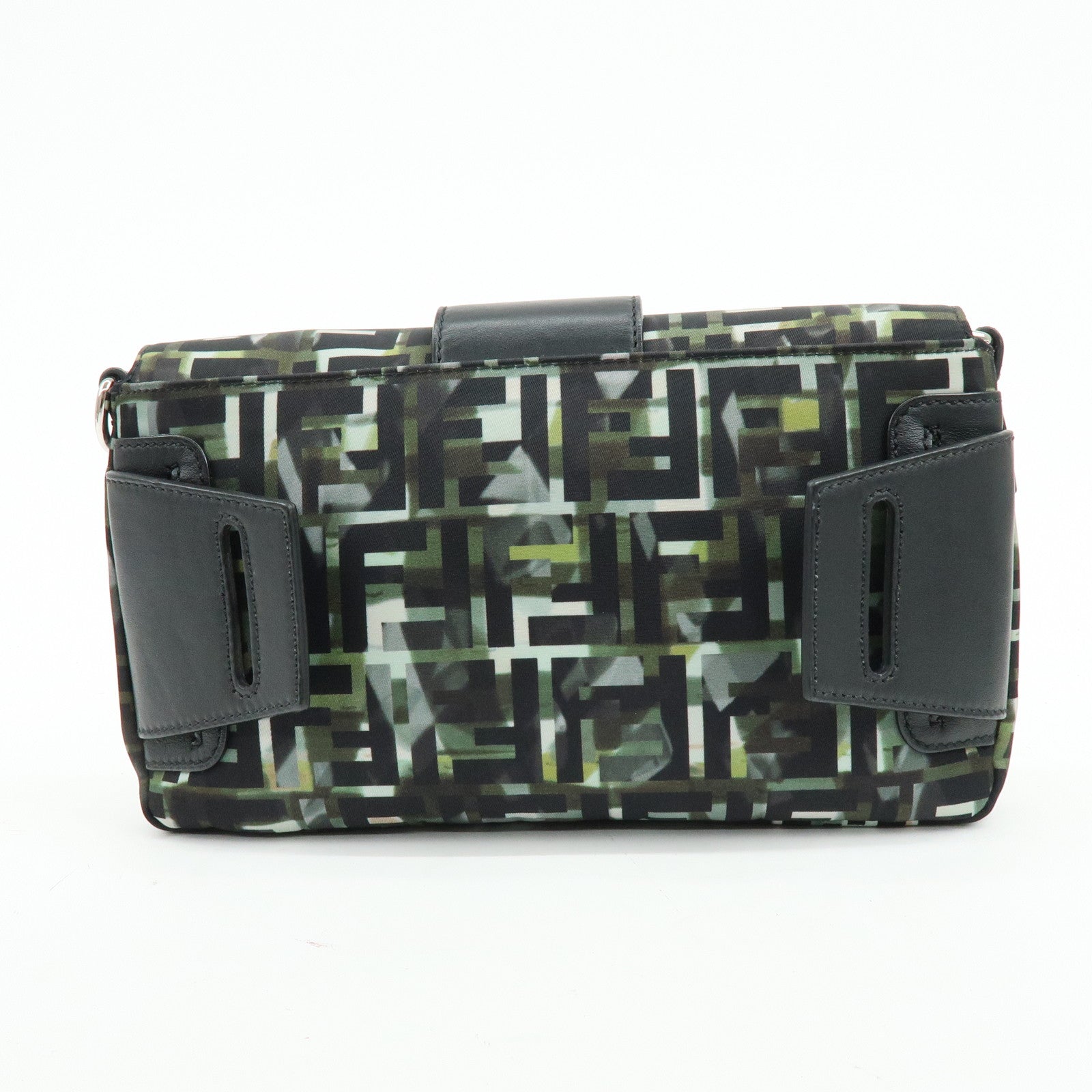 FENDI Zucca Nylon Leather Shoulder Bag Waist Bag Black Green 7VA472