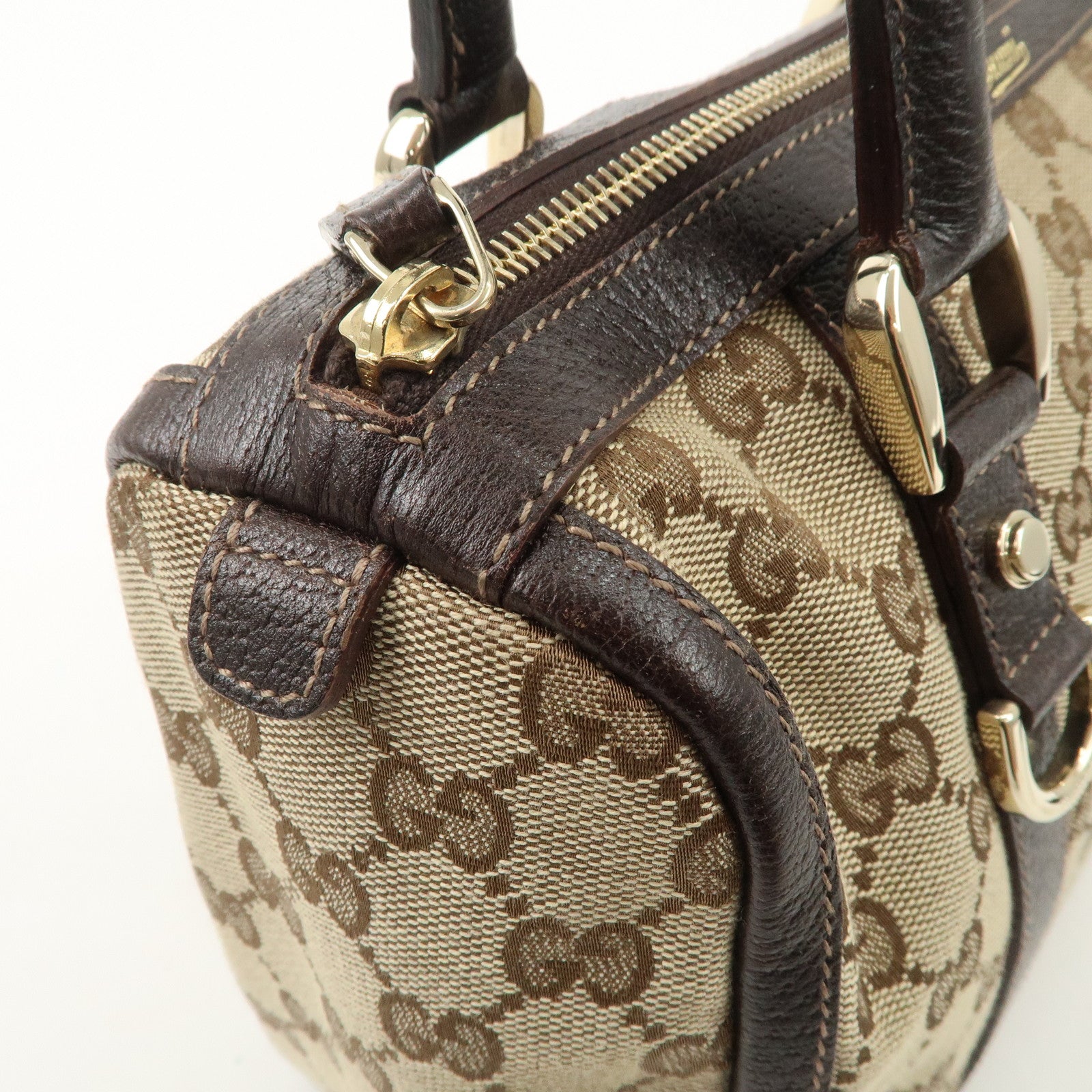 GUCCI Abbey GG Canvas Leather Mini Boston Bag Beige Brown 130942 Used