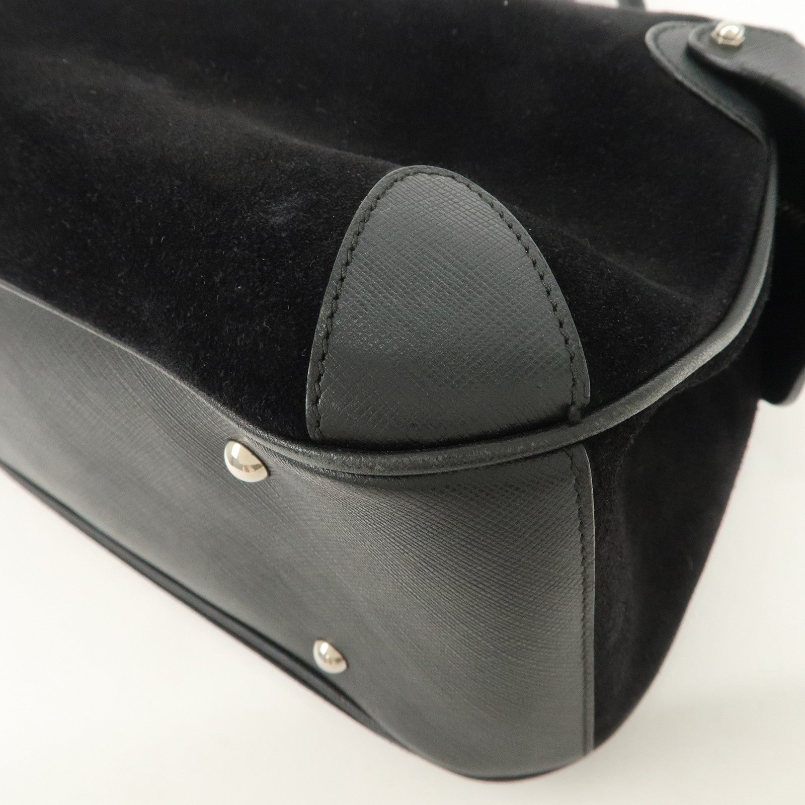 Ferragamo Gancini Leather Suede Hand Bag Black Used