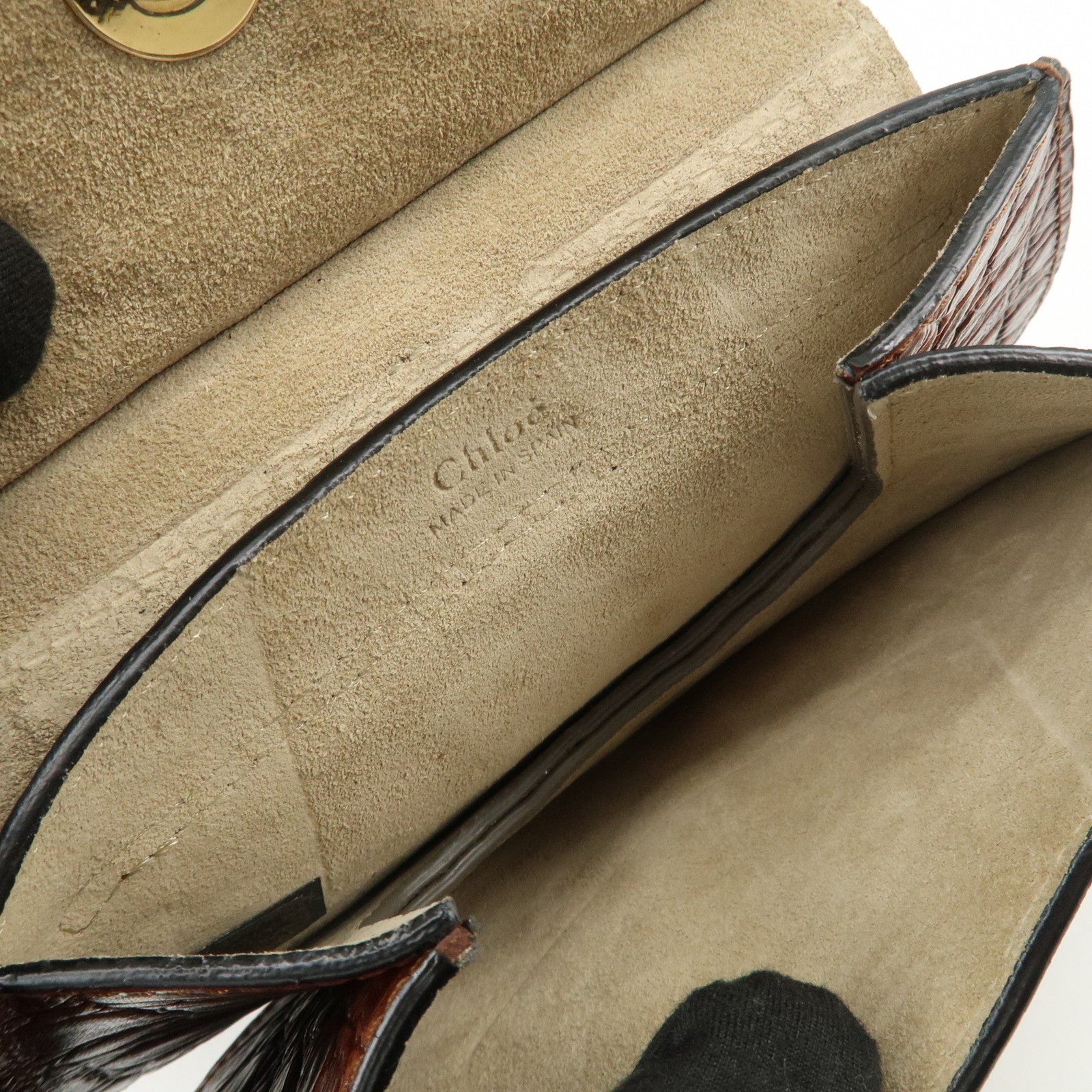 Chloe Logo Embossed Leather Shoulder Bag Hand Bag Brown