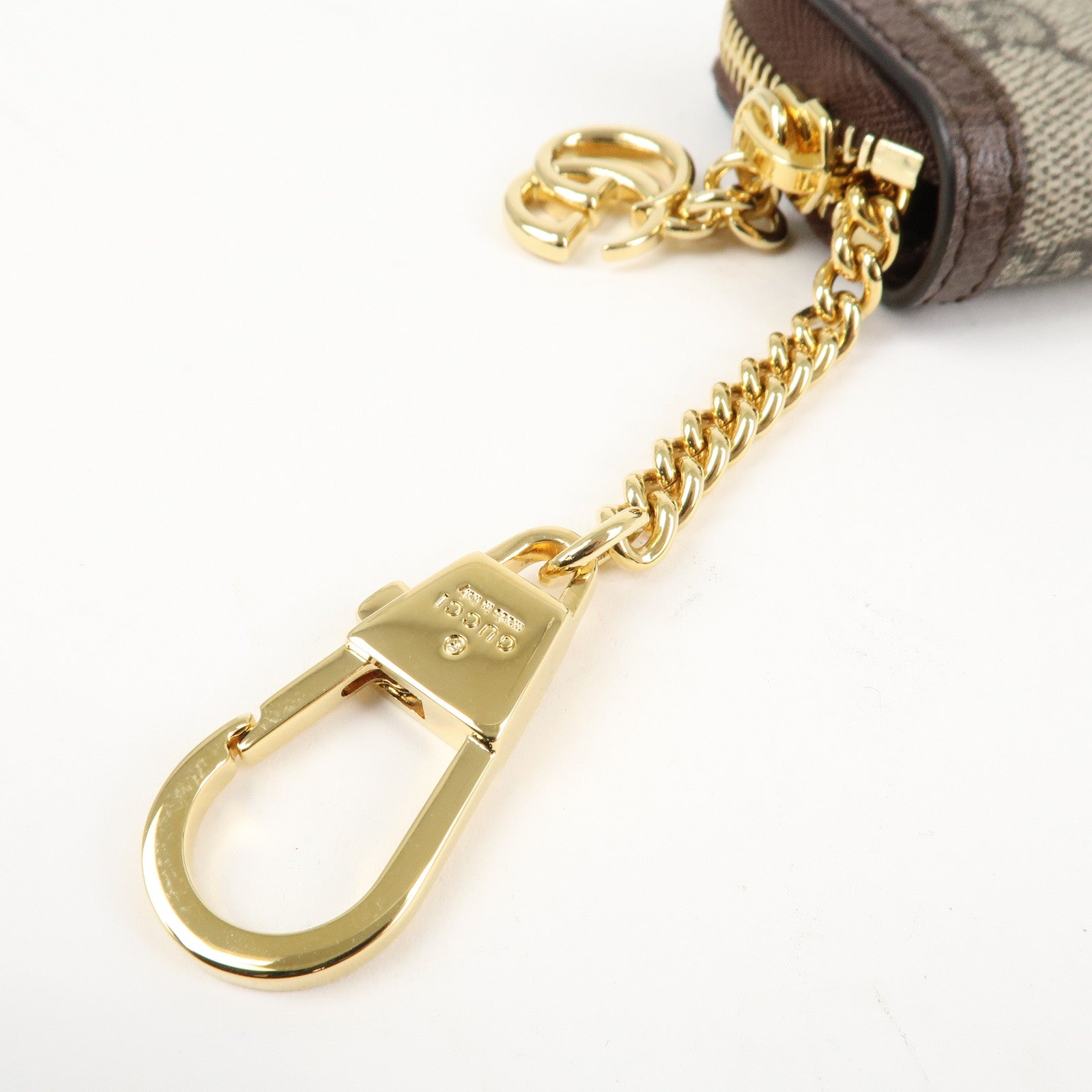 GUCCI Ophidia Sherry Zip Around Key Case Coin Case Beige Brown 523157 Used