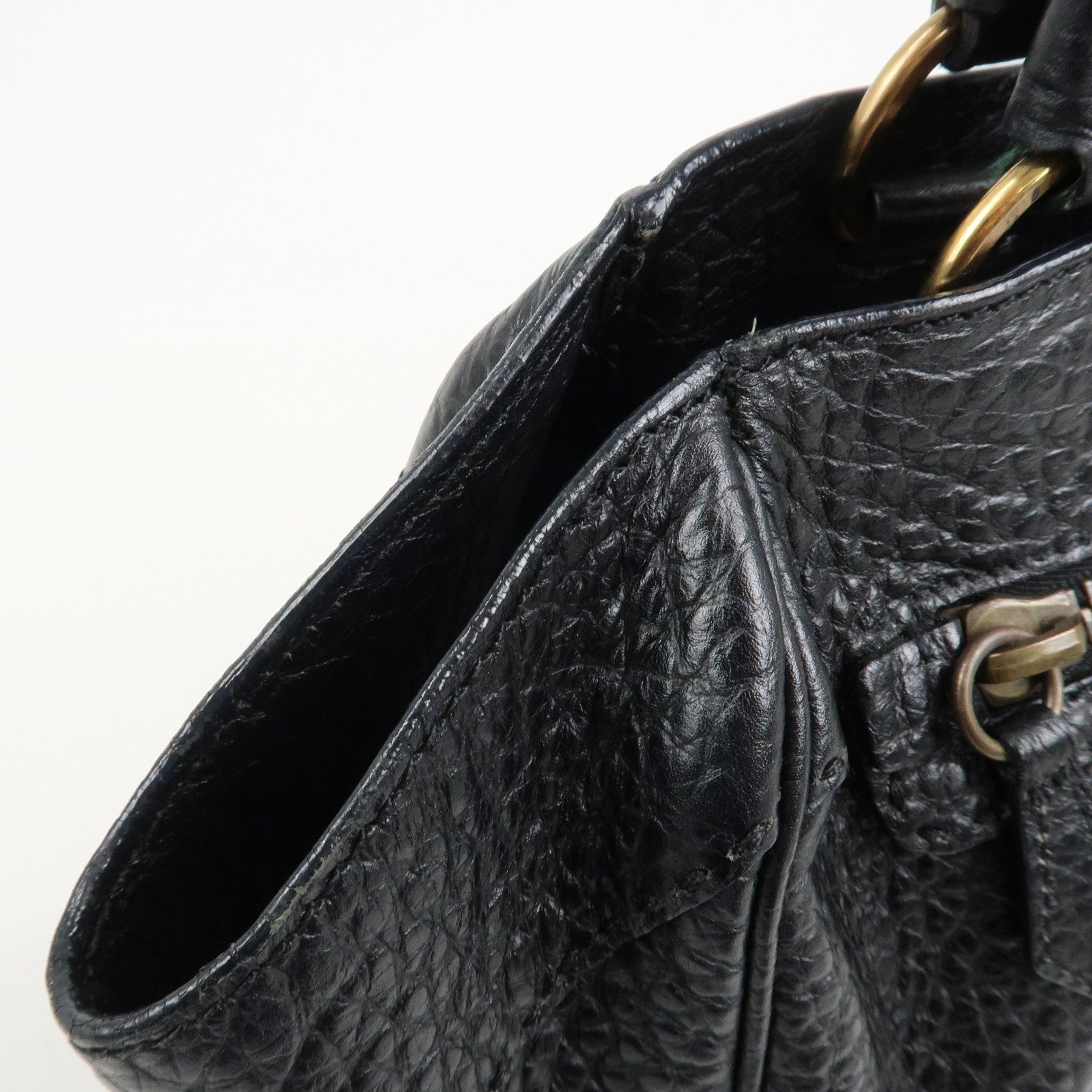 PRADA Triangle Logo Leather Shoulder Bag Hand Bag Black BR1976