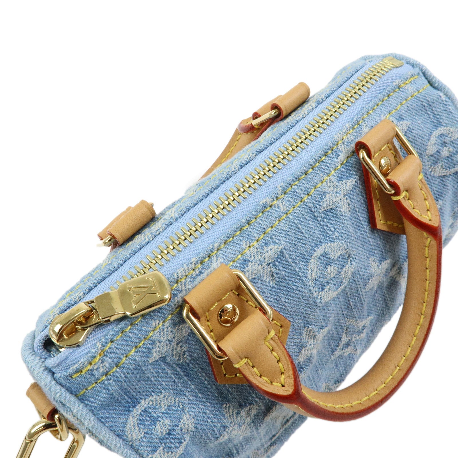 Louis Vuitton Monogram Denim Nano Speedy Mini Hand Bag Blue M11212