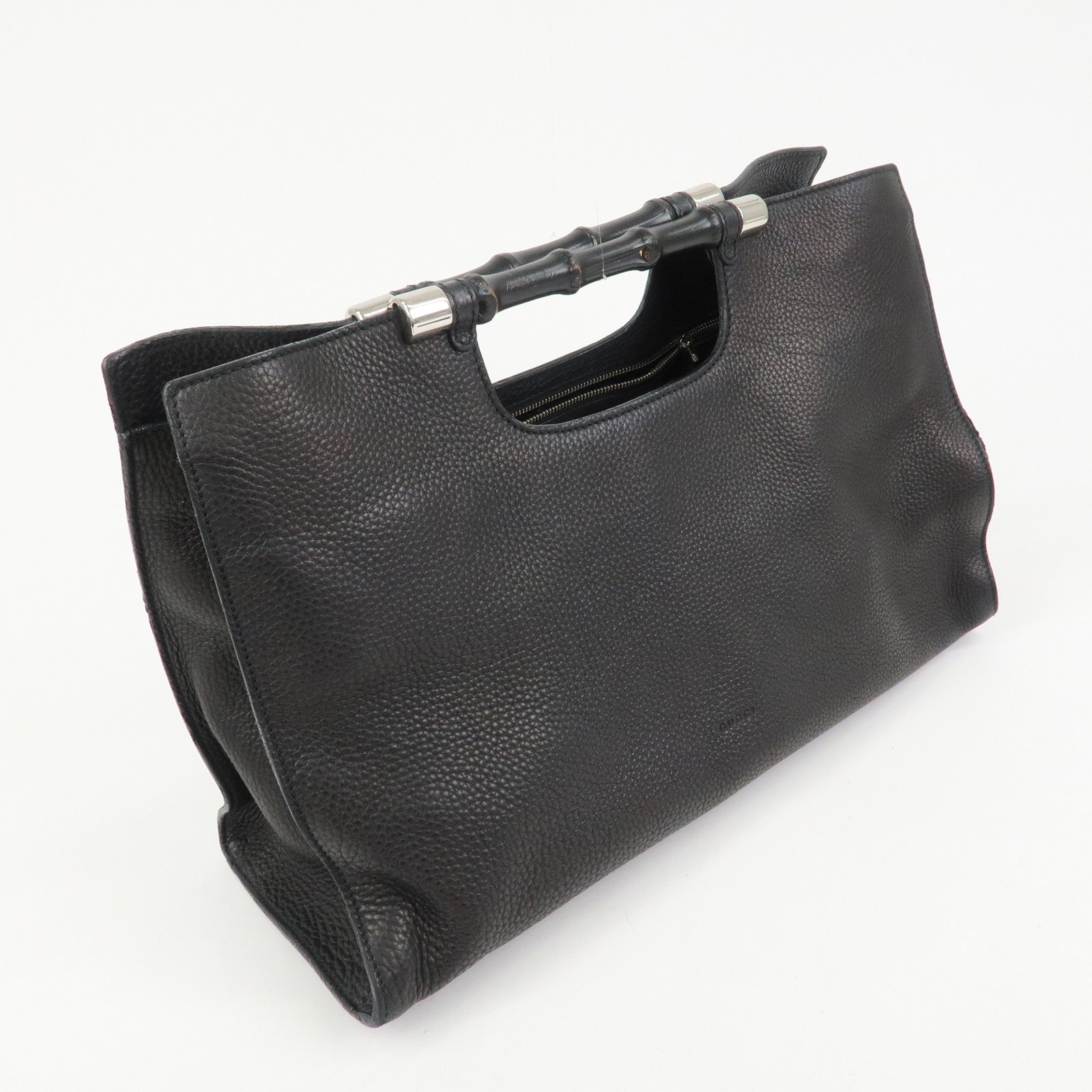 GUCCI Bamboo Leather 2WAY Bag Hand Bag Shoulder Bag Black 370829