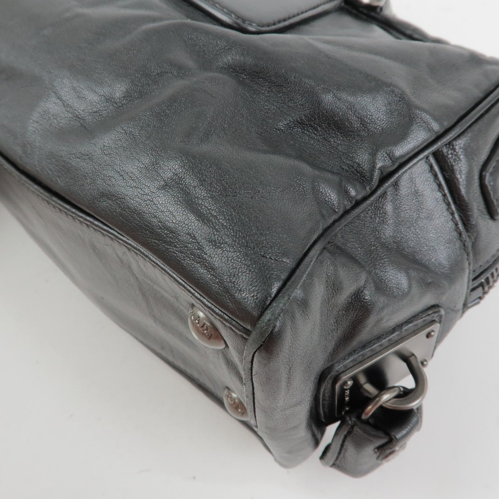 PRADA Leather Boston Bag Hand Bag Black BL0758