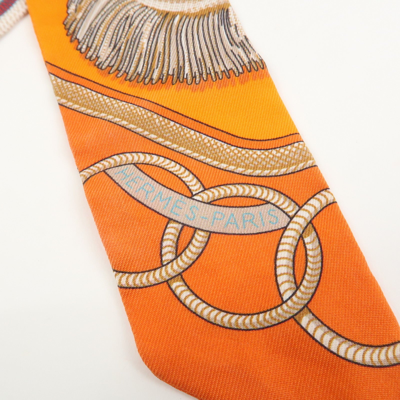 HERMES Twilly Tassel Motif Silk 100% Scarf Orange