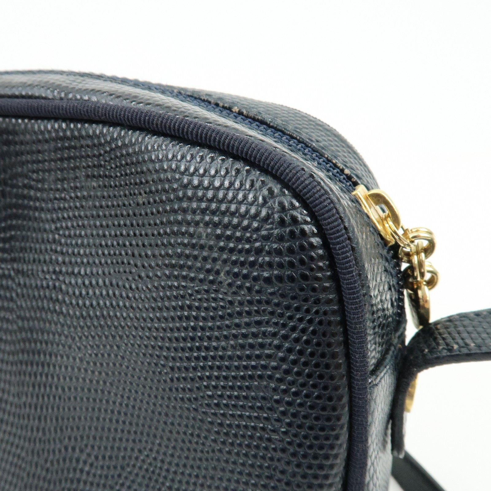 Ferragamo Vara Embossed Leather Shoulder Bag Crossbody Bag Navy
