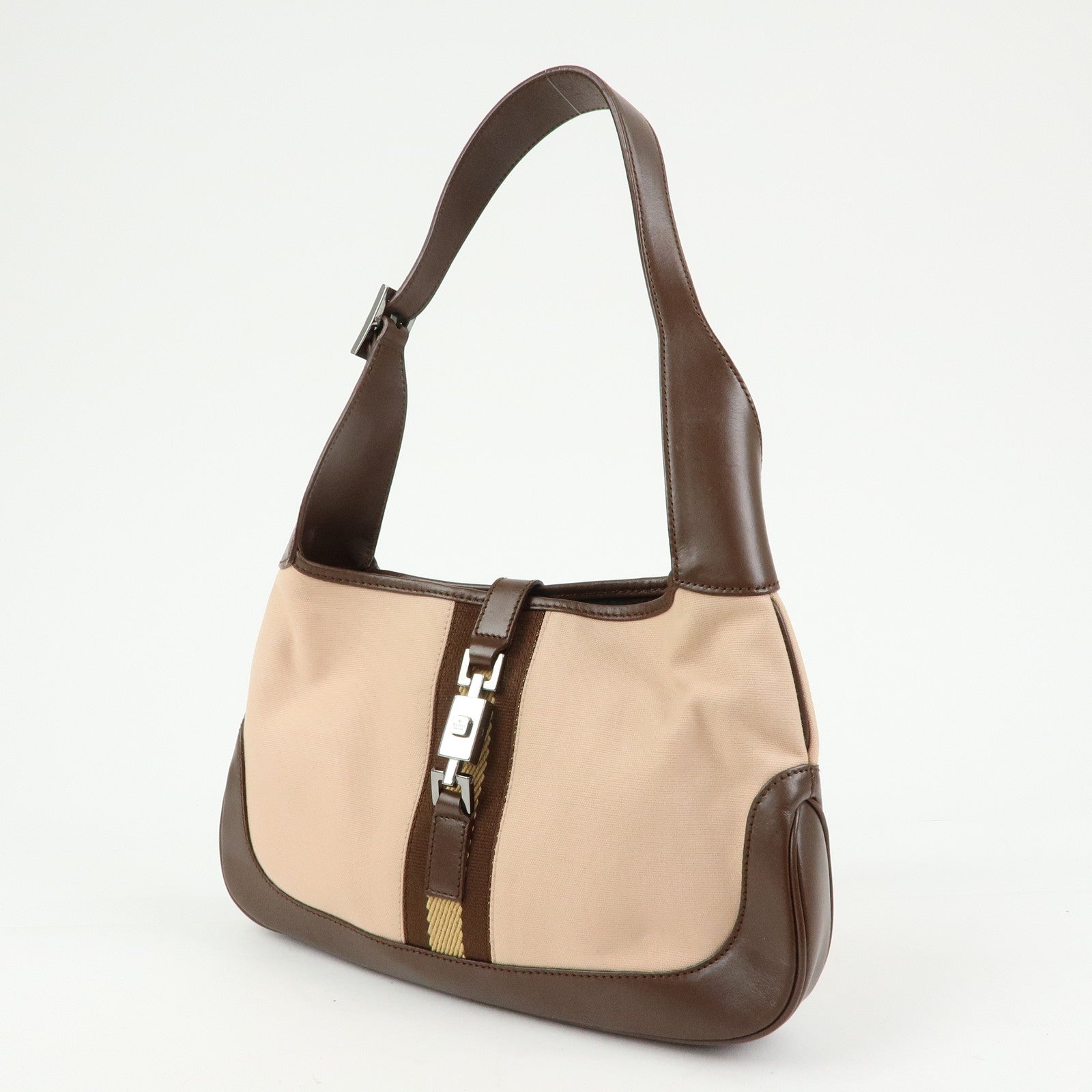 GUCCI Jackie Canvas Leather Shoulder Bag Pink Brown 001・3785