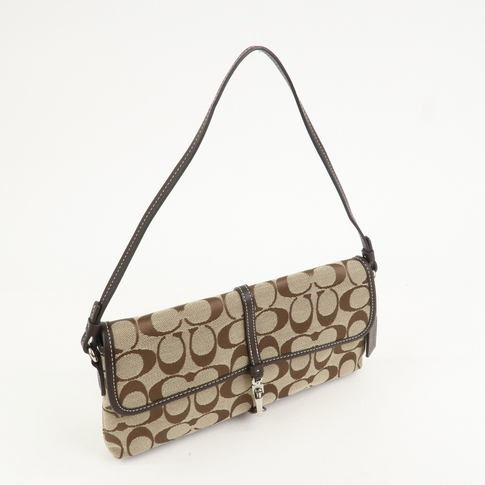 COACH Signature Canvas Leather Shoulder Bag Hand Bag Brown